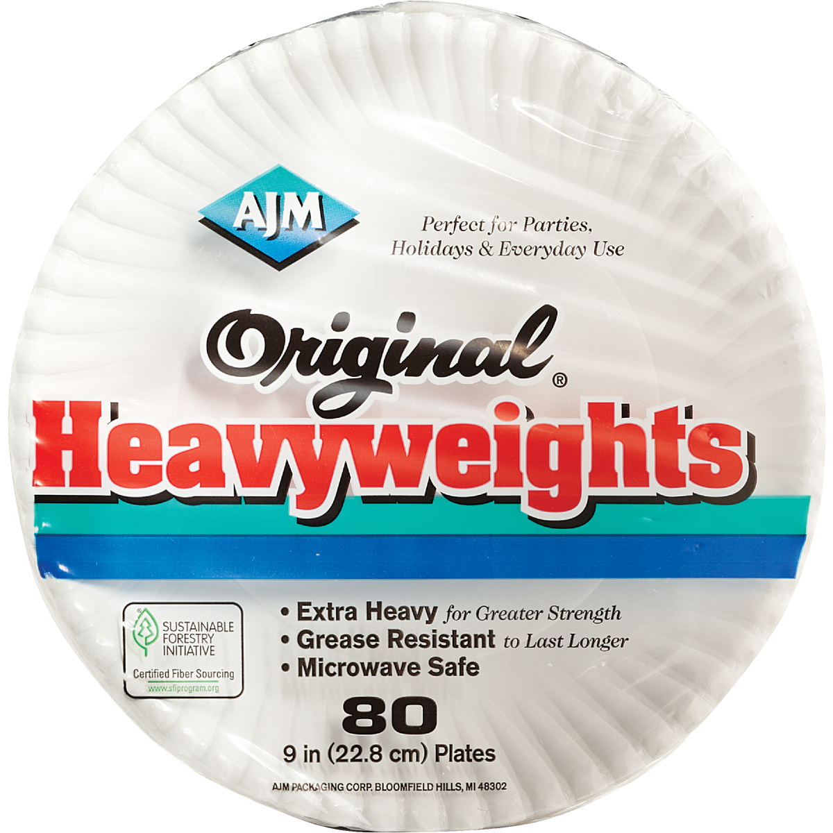 AJM 9 In. Original Heavyweights Paper Plates (80-Count) Image 2
