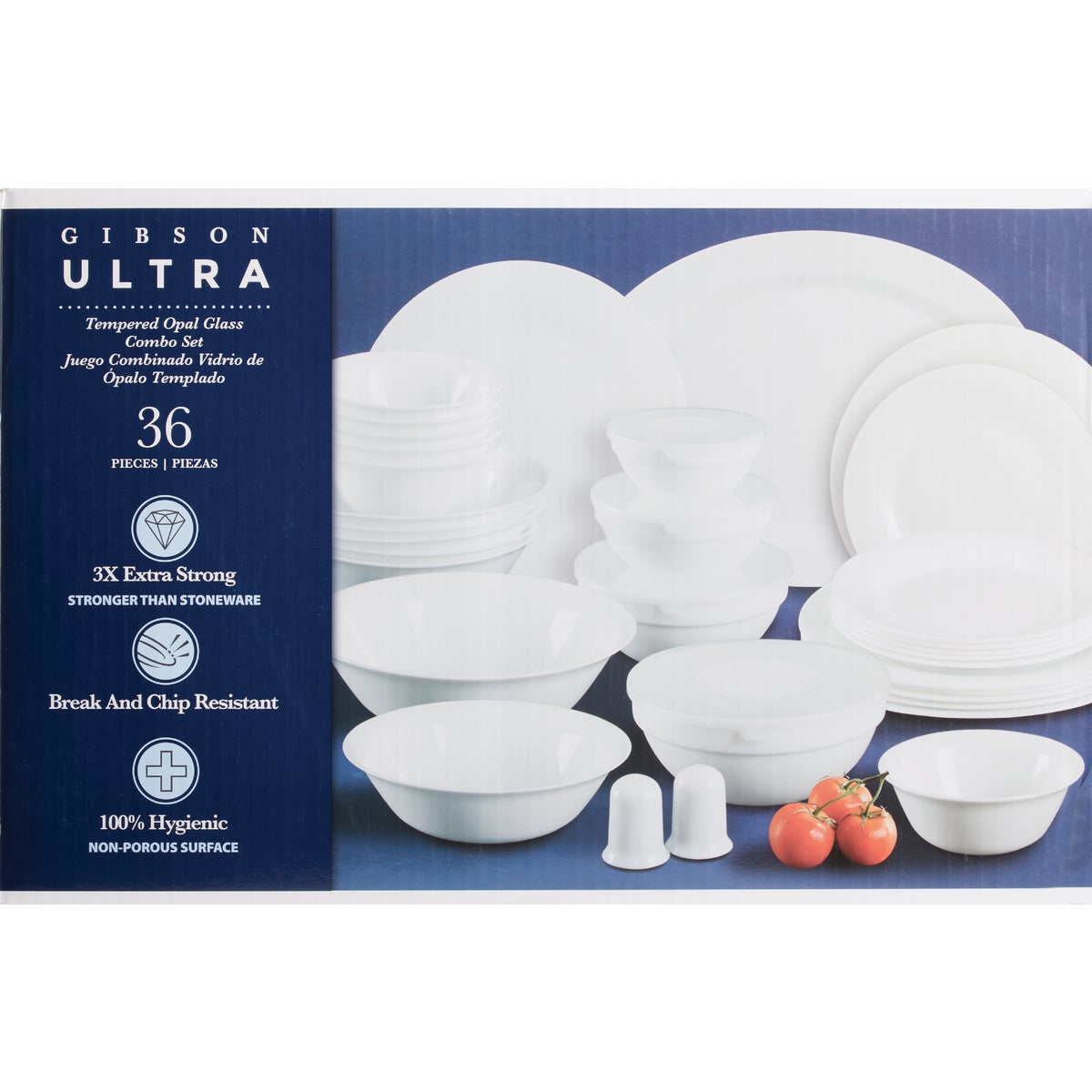 Gibson Home Ultra White Shadow Opal Glass Dinnerware Set (36-Piece) Image 3