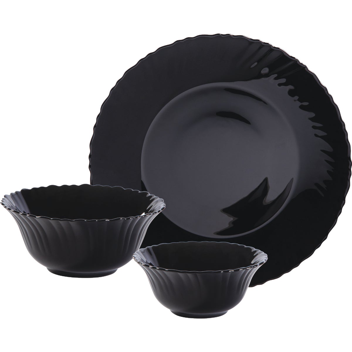 Gibson Home Ultra Bandini Black Glass Dinnerware Set (12-Piece)