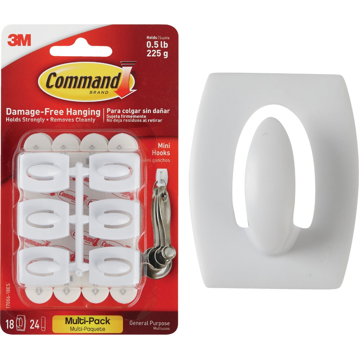 Command Mini Hooks Value Pack, White, 18 Hooks, 24 Strips Image 1