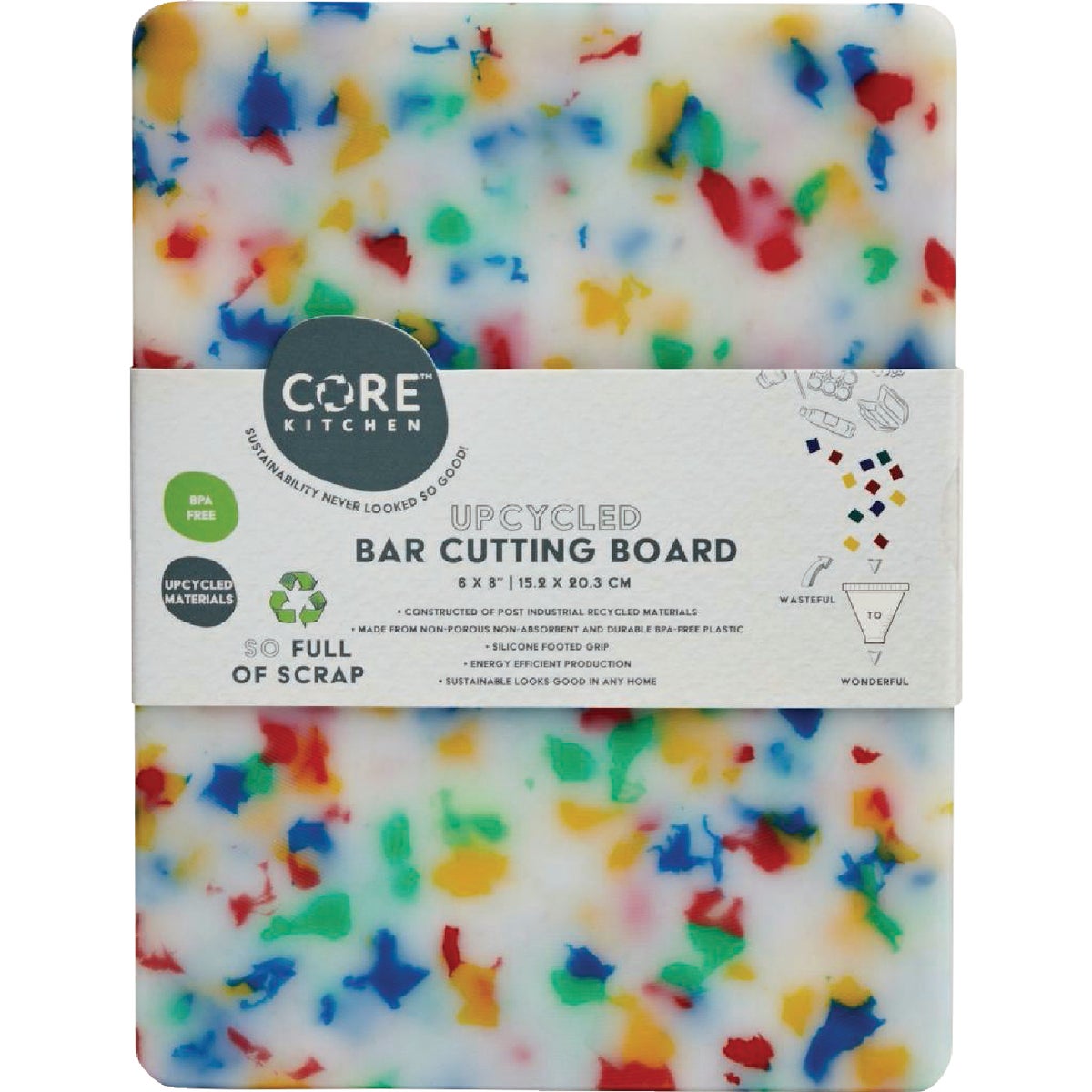 Core Kitchen Multi-Color Recycled Plastic Board With Non-Slip Footing, 8 In. x 6 In.