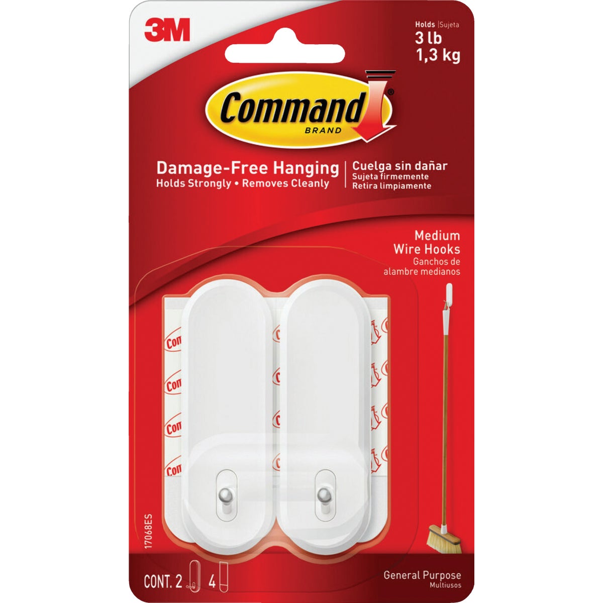 Command Medium Wire Hooks, White, 2 Hooks, 4 Strips Image 1