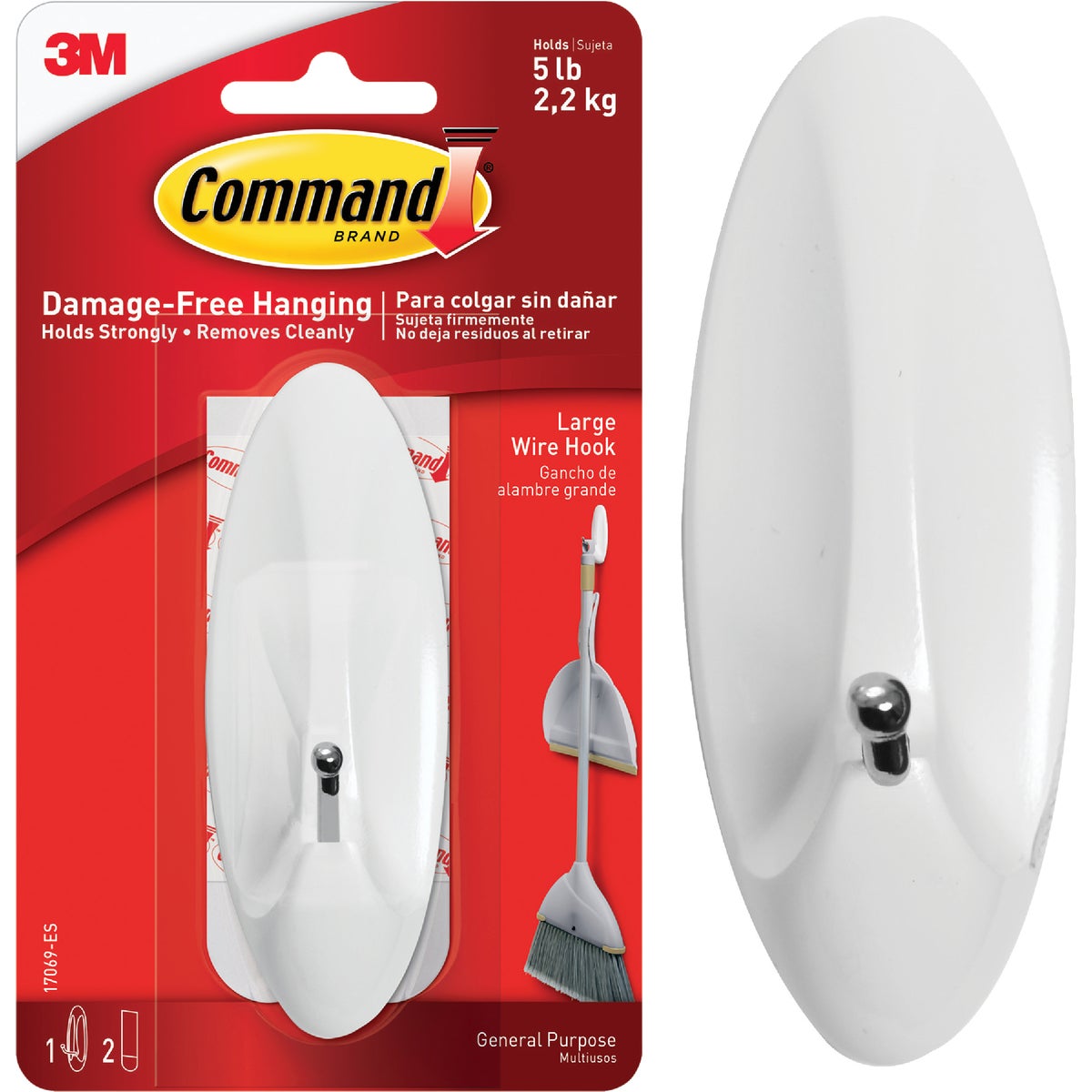 Command Large Wire Hook, White, 1 Hook, 2 Strips Image 1