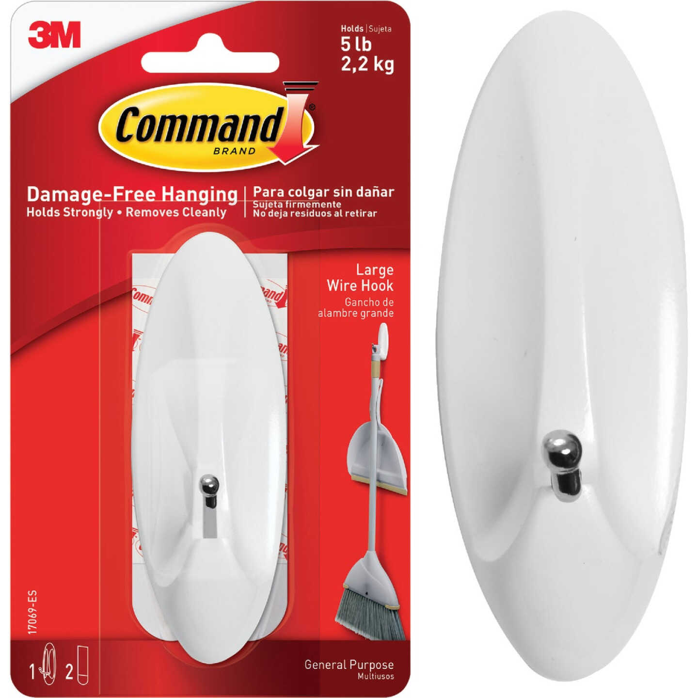 Command Large Wire Hook, White, 1 Hook, 2 Strips Image 1