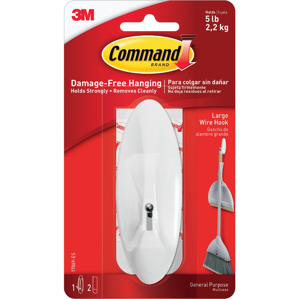 Command Large Wire Hook, White, 1 Hook, 2 Strips Image 2