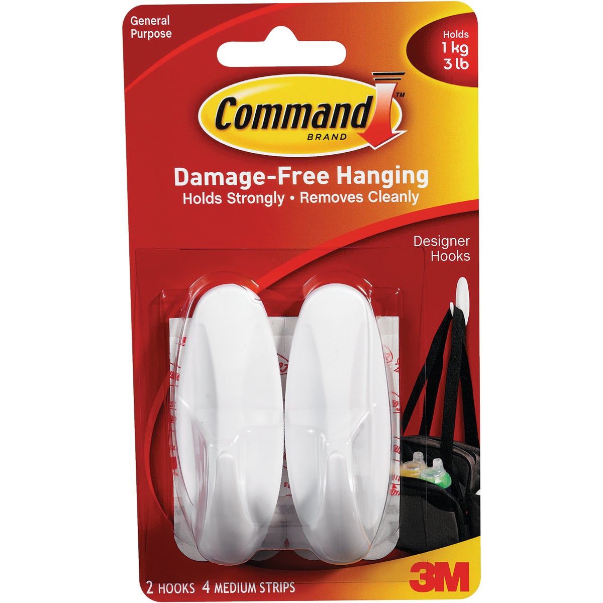 Command Medium Designer Hooks, White, 2 Hooks, 4 Strips Image 2