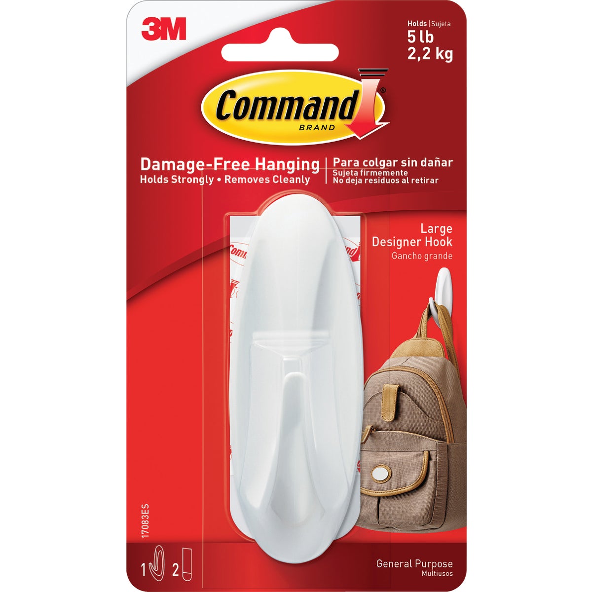 Command Large Designer Hook, White, 1 Hook, 2 Strips Image 2