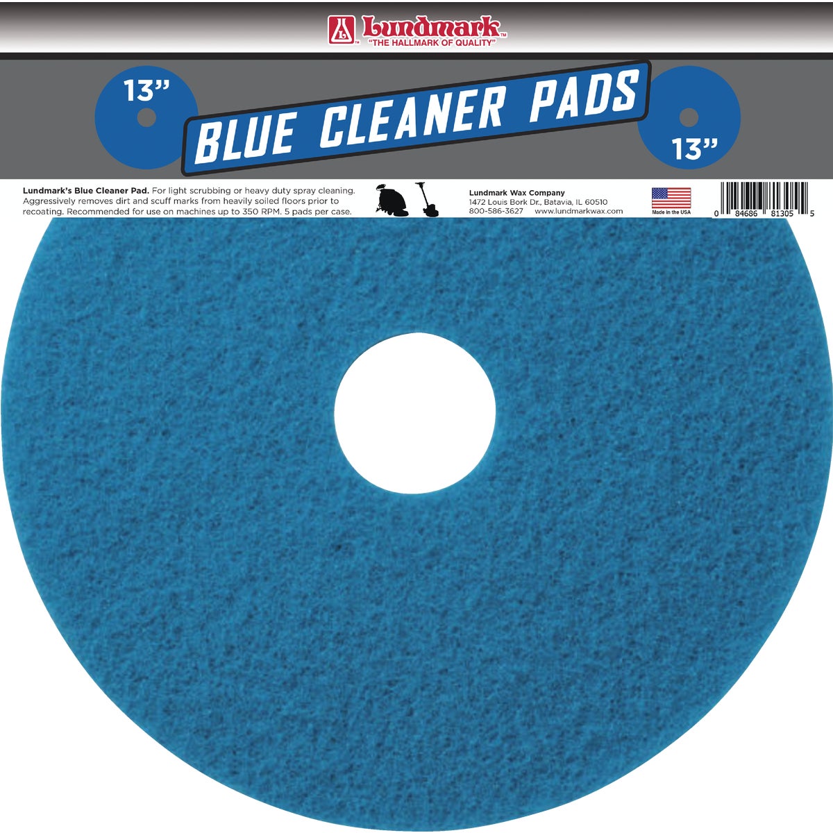 Lundmark 13 In. Abrasive Blue Polishing Pad (5-Pack)