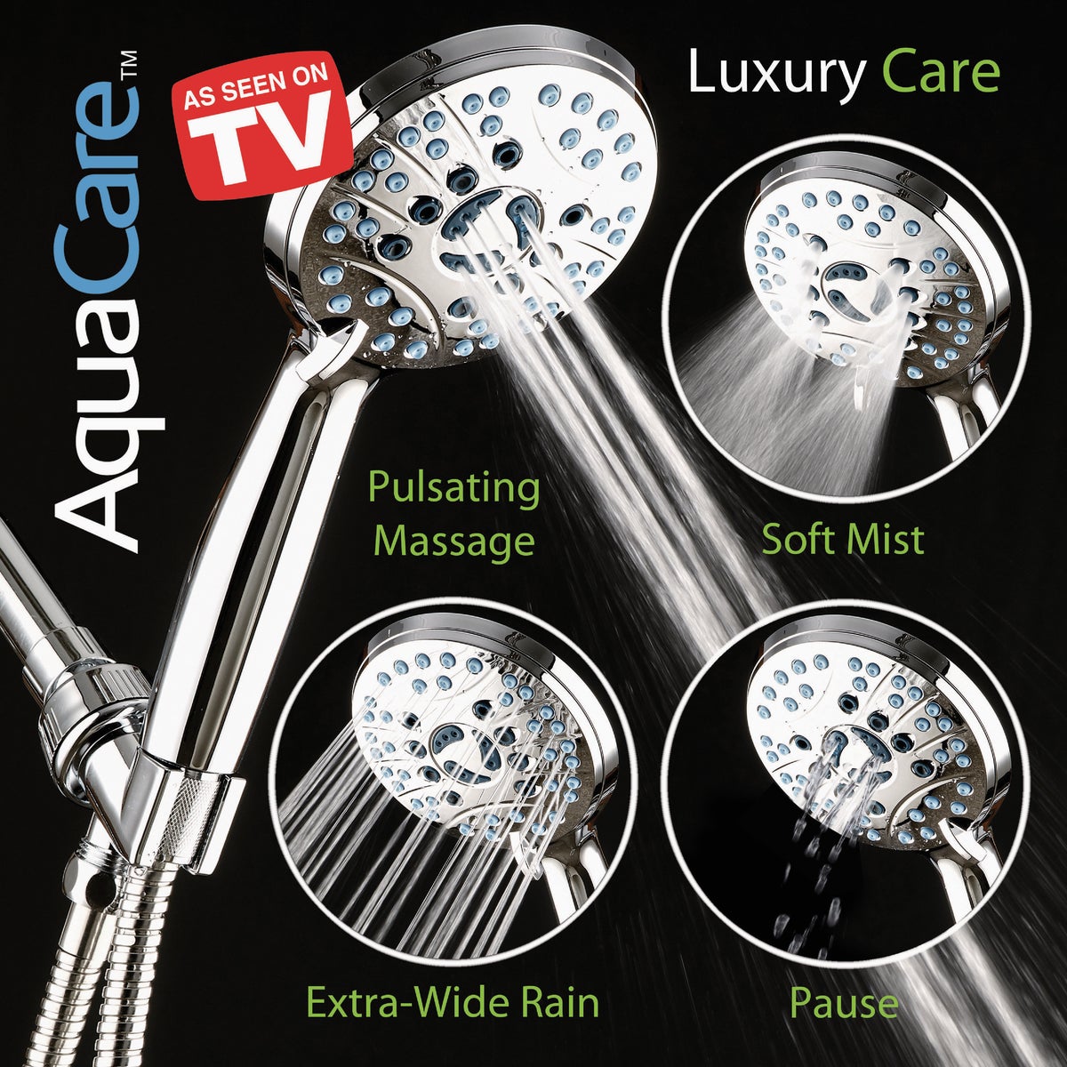 AquaCare Chrome 8-Setting Handheld Shower Head Image 2