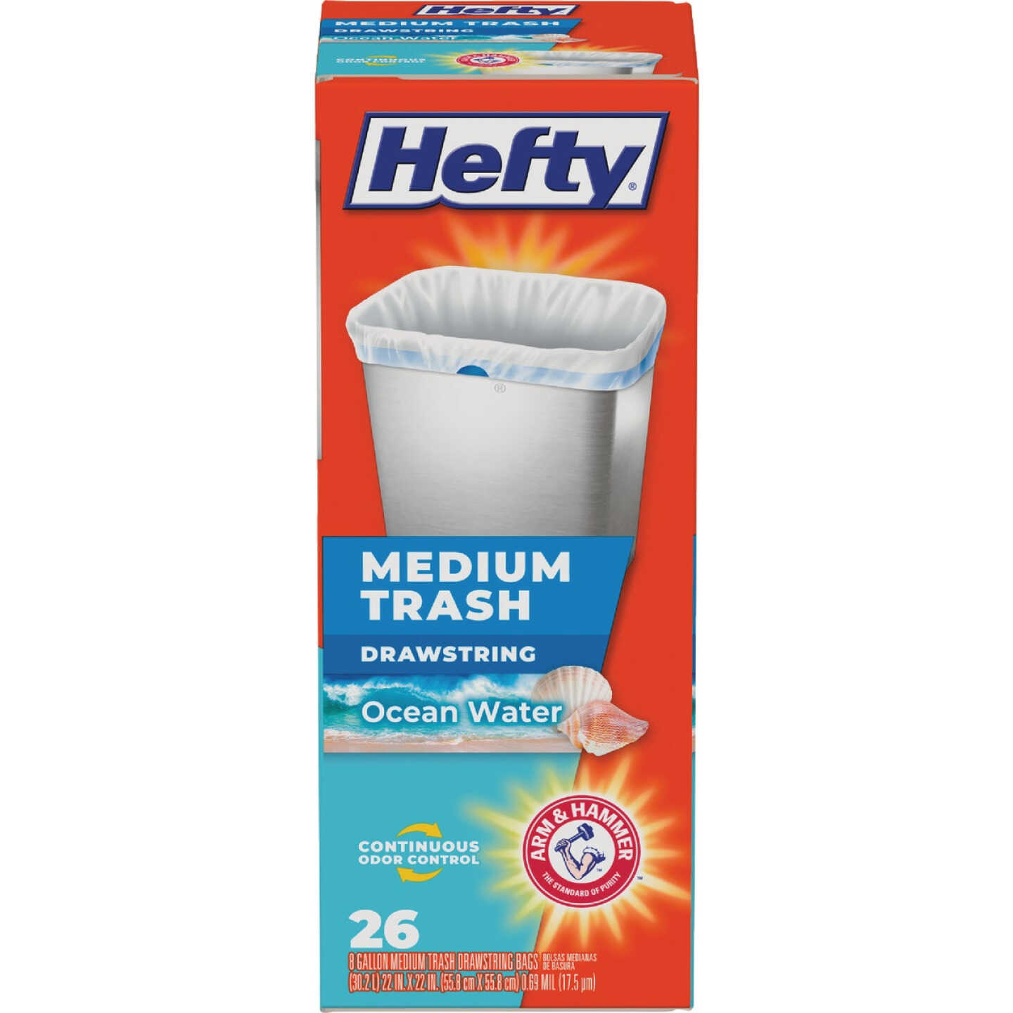 Hefty 8 Gal. White Drawstring Ocean Water Scent Trash Bag (26-Count) Image 1