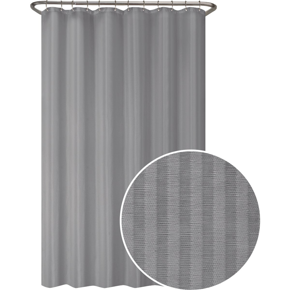 Zenna Home 70 In. x 72 In. Striped Gray Polyester Shower Curtain Liner Image 1