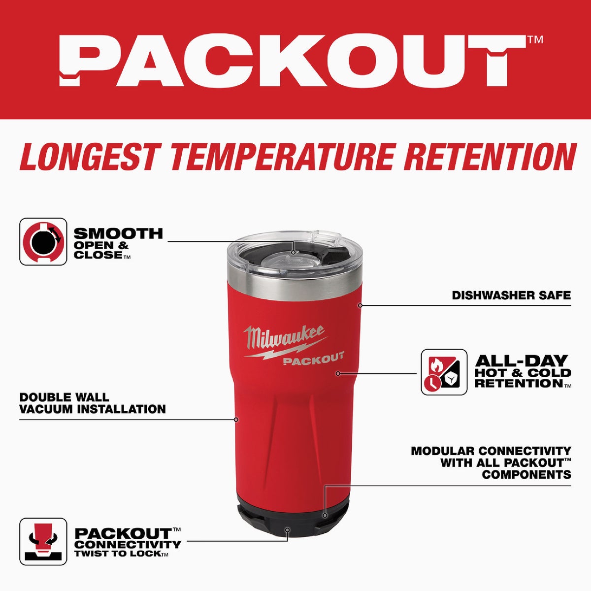 Milwaukee PACKOUT 20 Oz. Red Insulated Tumbler Image 3