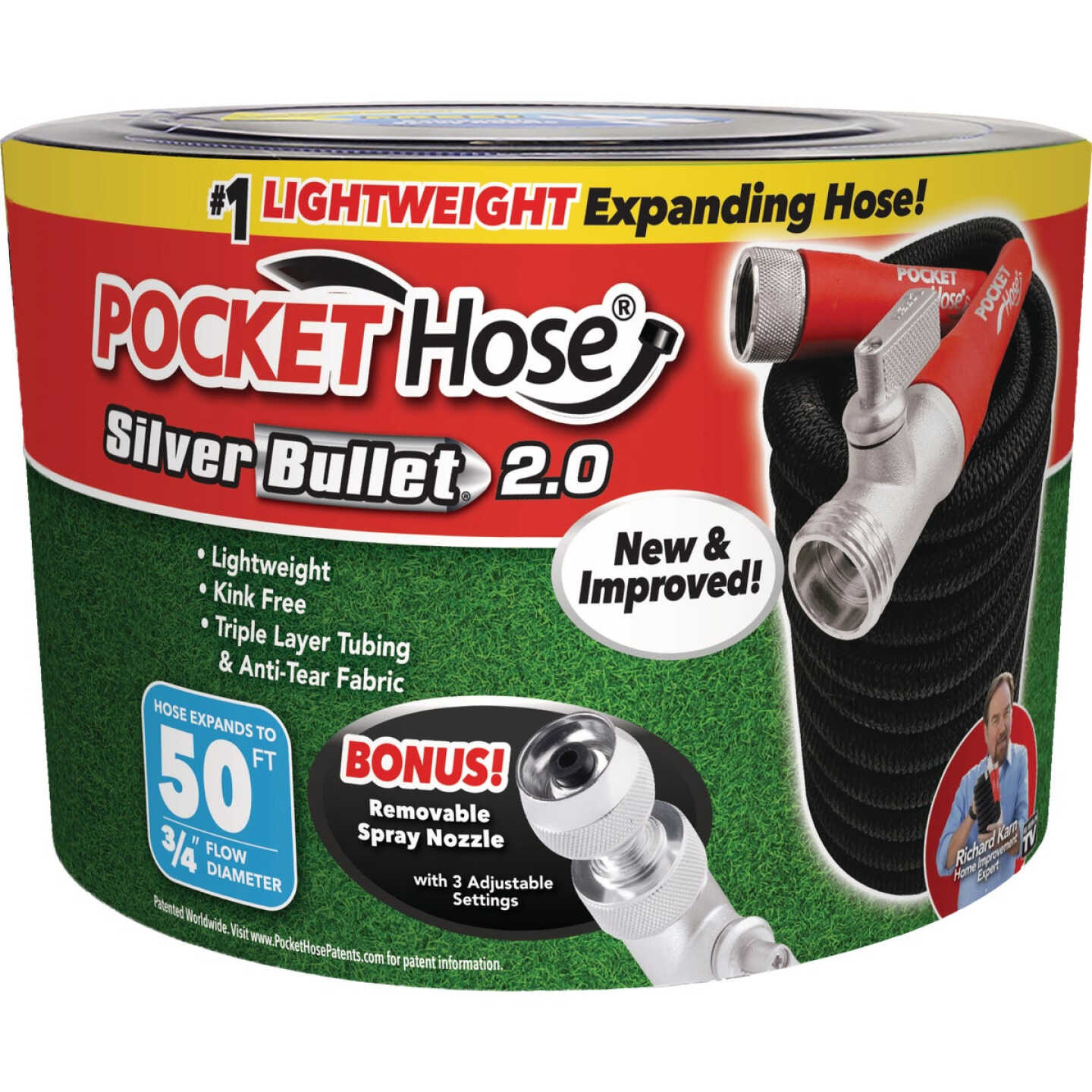 Pocket Hose Silver Bullet 2.0 3/4 In. x 50 Ft. No-Kink Hose & Nozzle Image 1