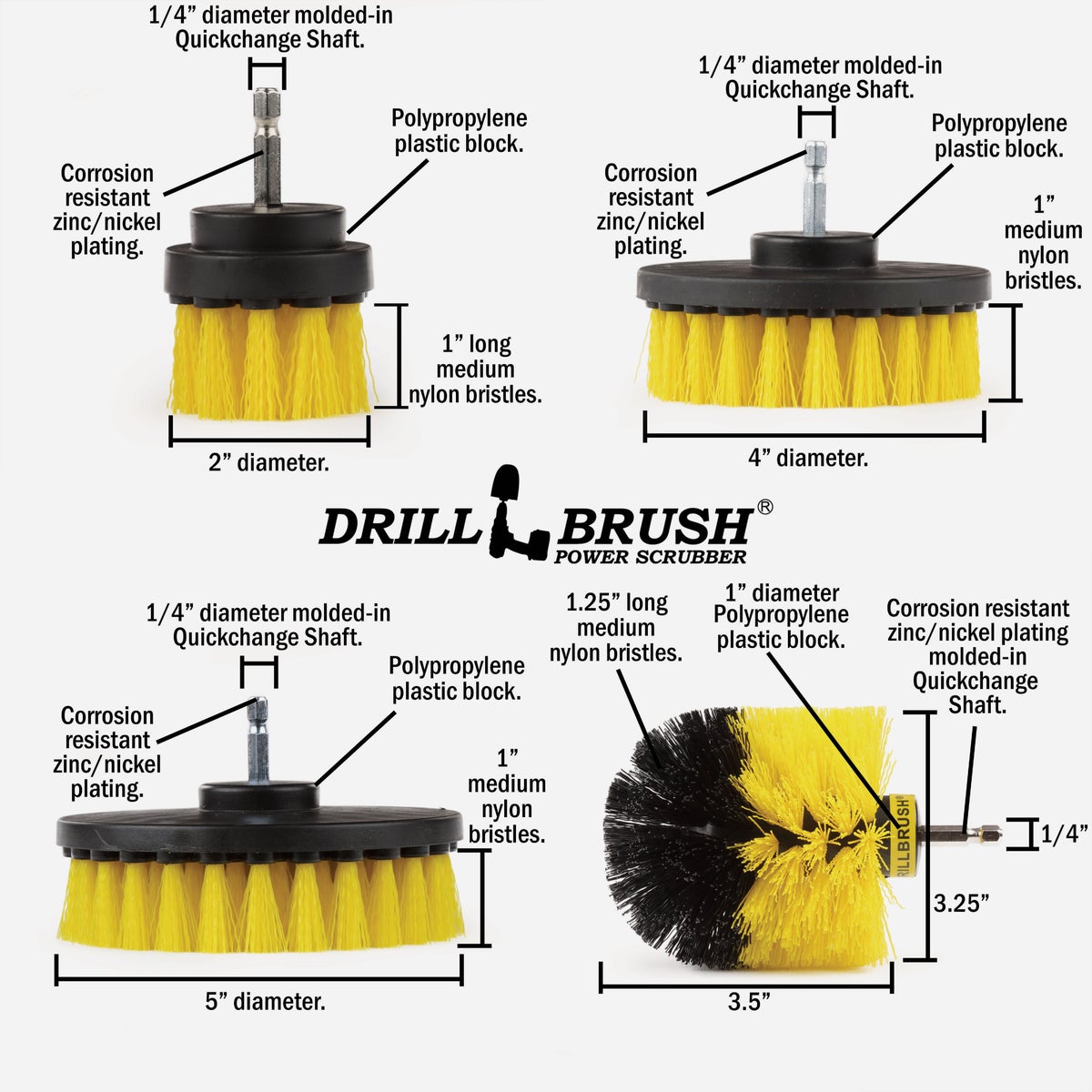 Drillbrush Bathroom Medium Yellow Drill Brush (4 Piece) Image 5
