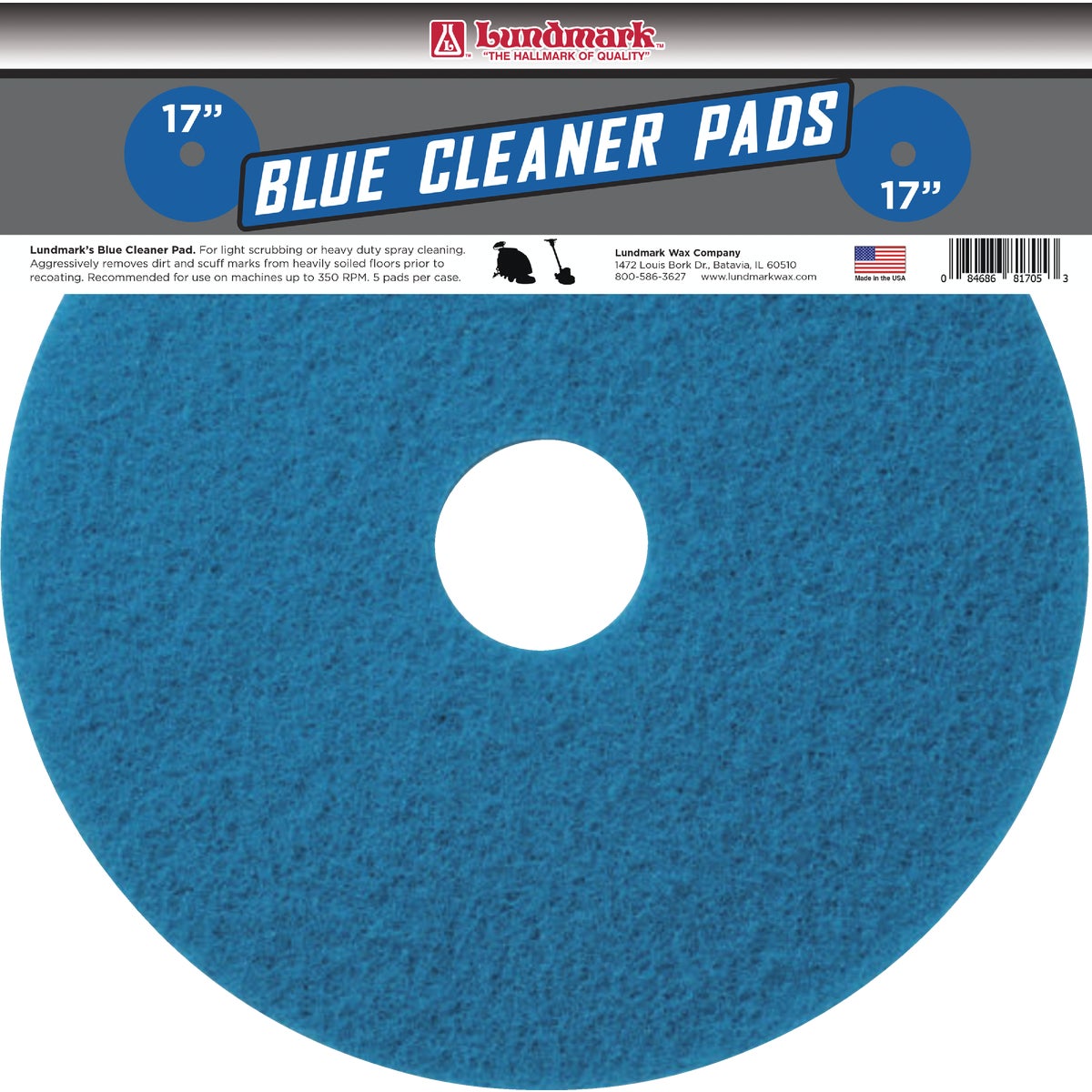 Lundmark 17 In. Abrasive Blue Polishing Pad (5-Pack)