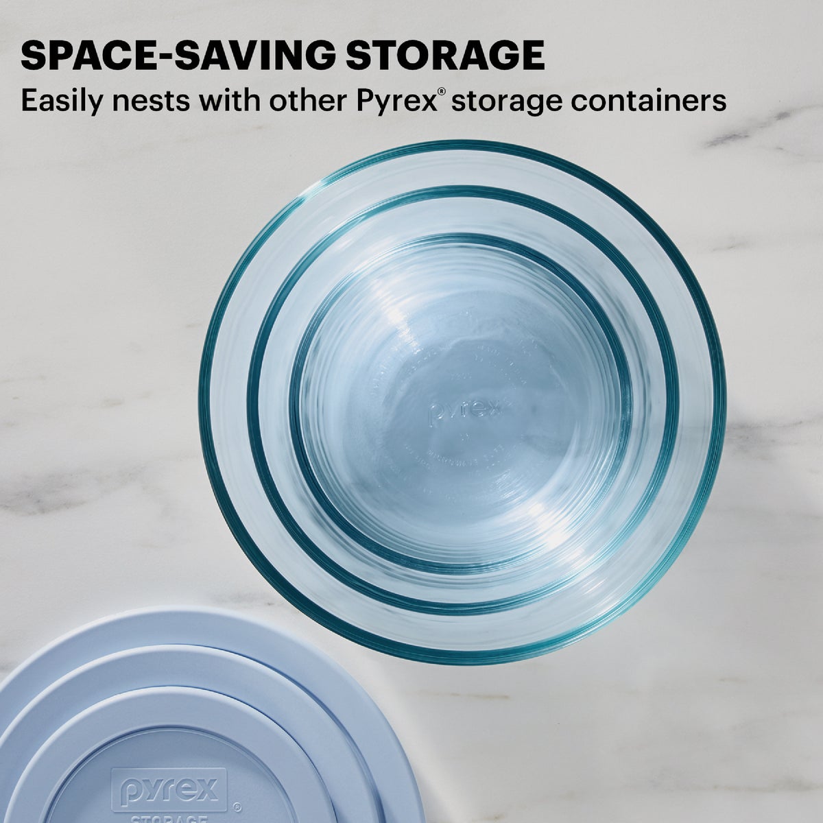 Pyrex Simply Store Tinted Round Storage Set with Blue Plastic Lids (6-Piece) Image 3