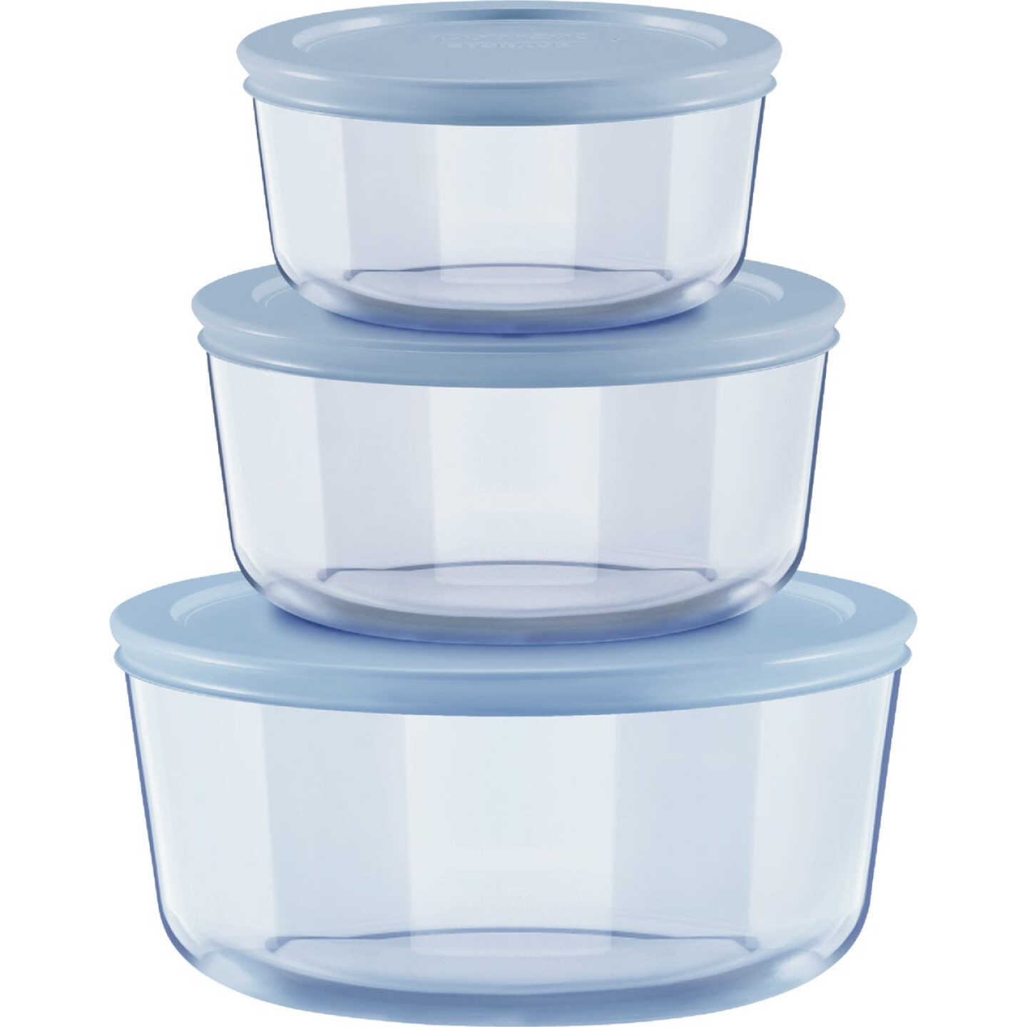 Pyrex Simply Store Tinted Round Storage Set with Blue Plastic Lids (6-Piece) Image 1