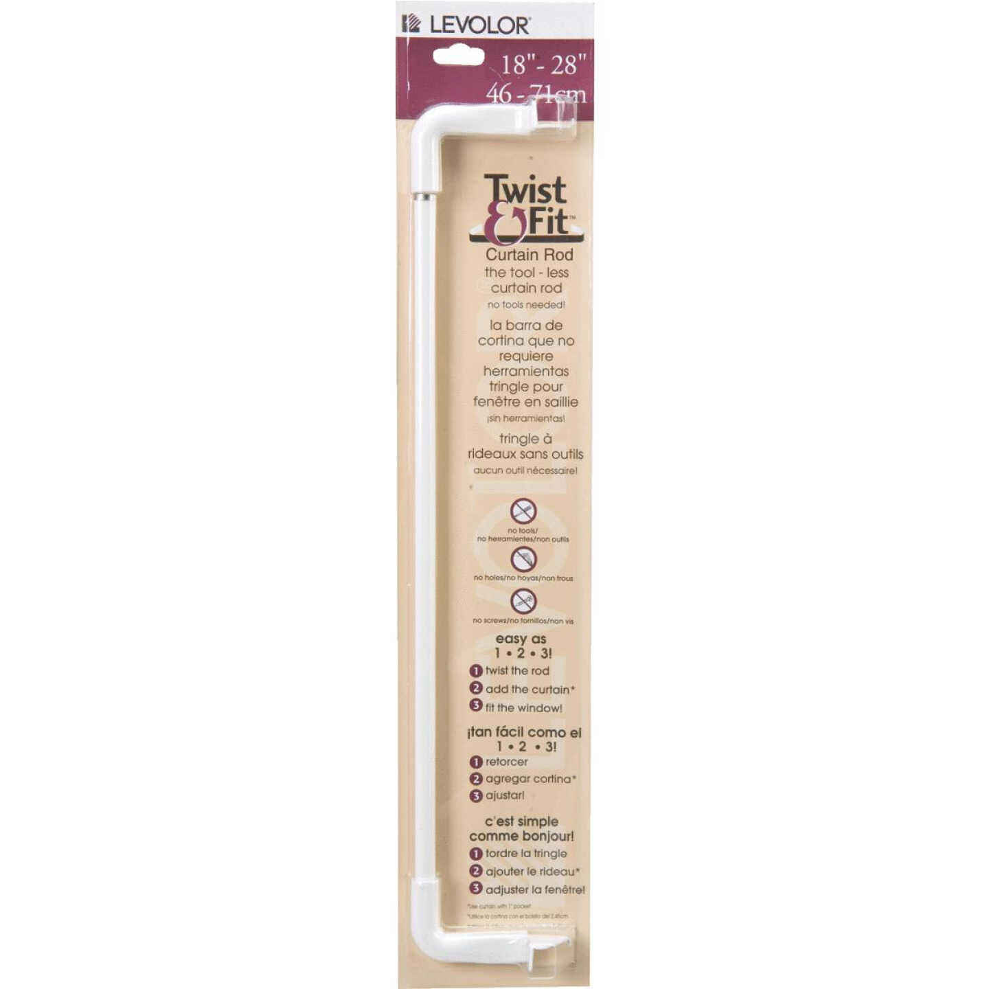 Levolor Twist & Fit 18 In. To 28 In. 1-1/2 In. Single White Curtain Rod Image 1