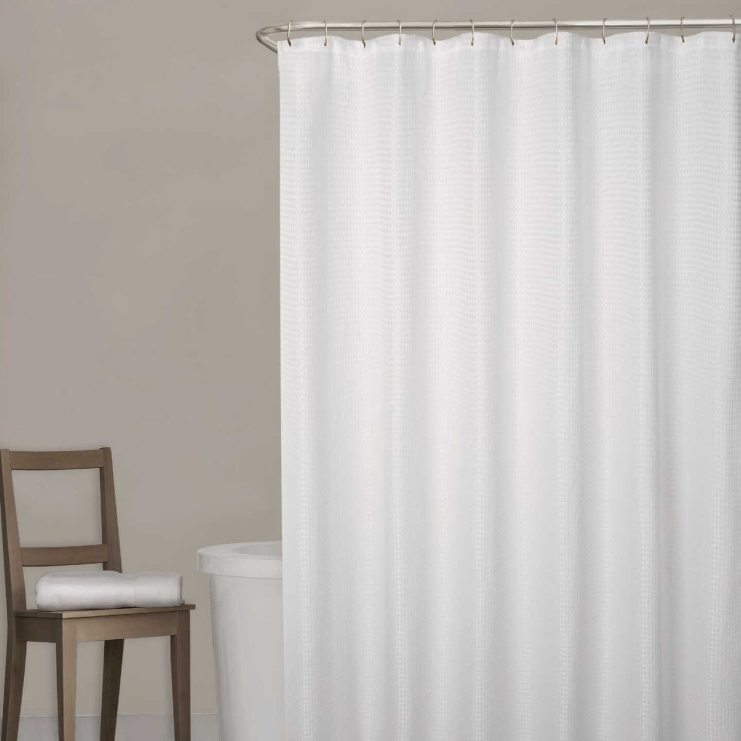 Zenna Home 70 In. x 72 In. Spa Waffle White Decorative Fabric Shower Curtain Image 2