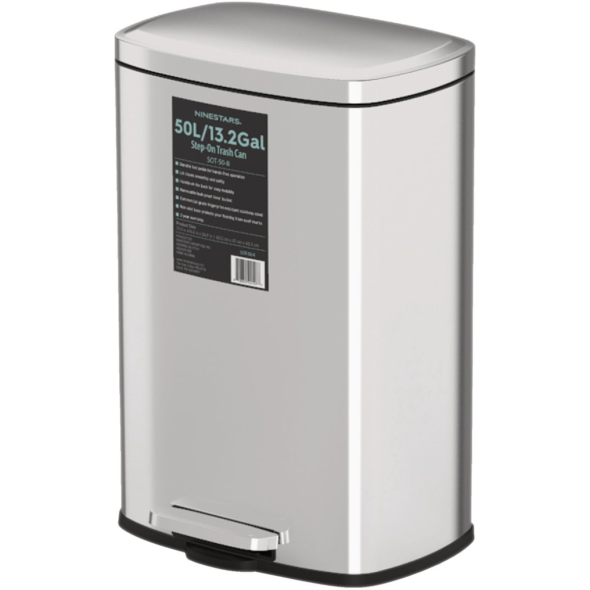 Ninestars 13.2 Gal. Stainless Steel Foot Pedal Trash Can Image 6