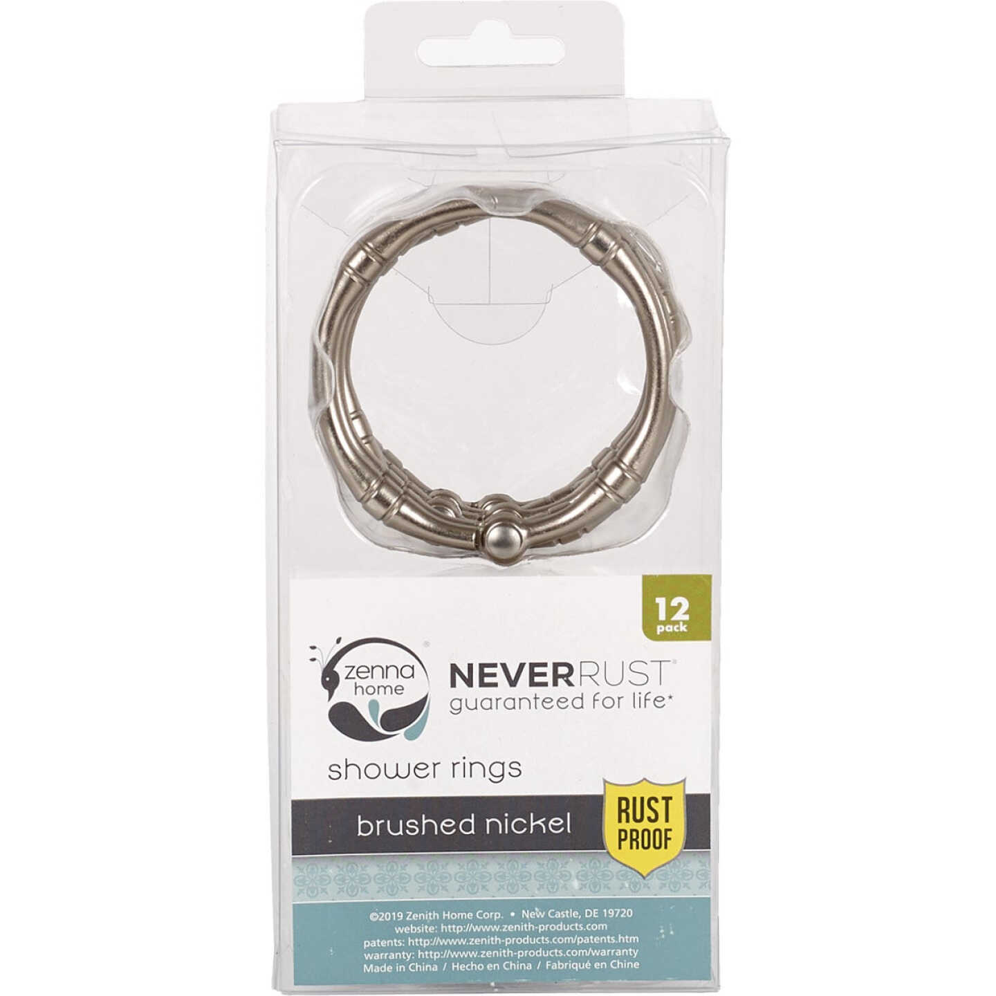 Zenna Home Rustproof Satin Nickel Shower Curtain Rings (12-Count) Image 2