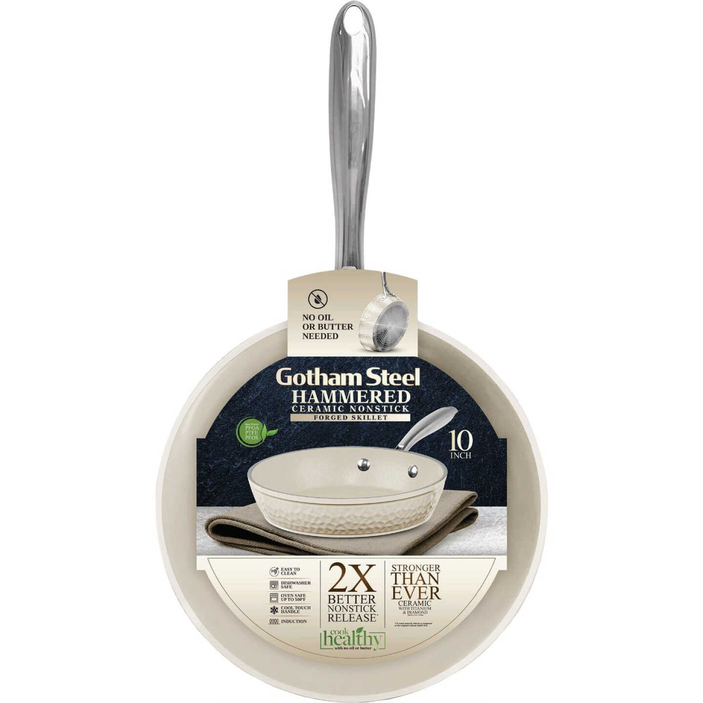 Gotham Steel 10 In. Hammered Cream Collection Fry Pan With Lid Image 7