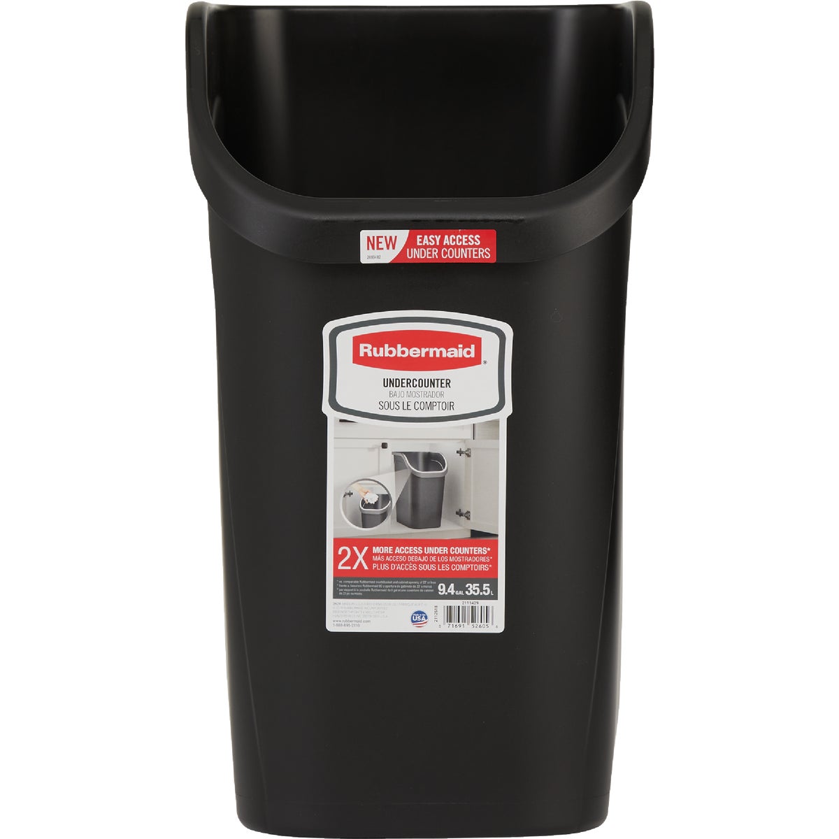 Rubbermaid 9.4 Gal. Black Undercounter Wastebasket Image 3