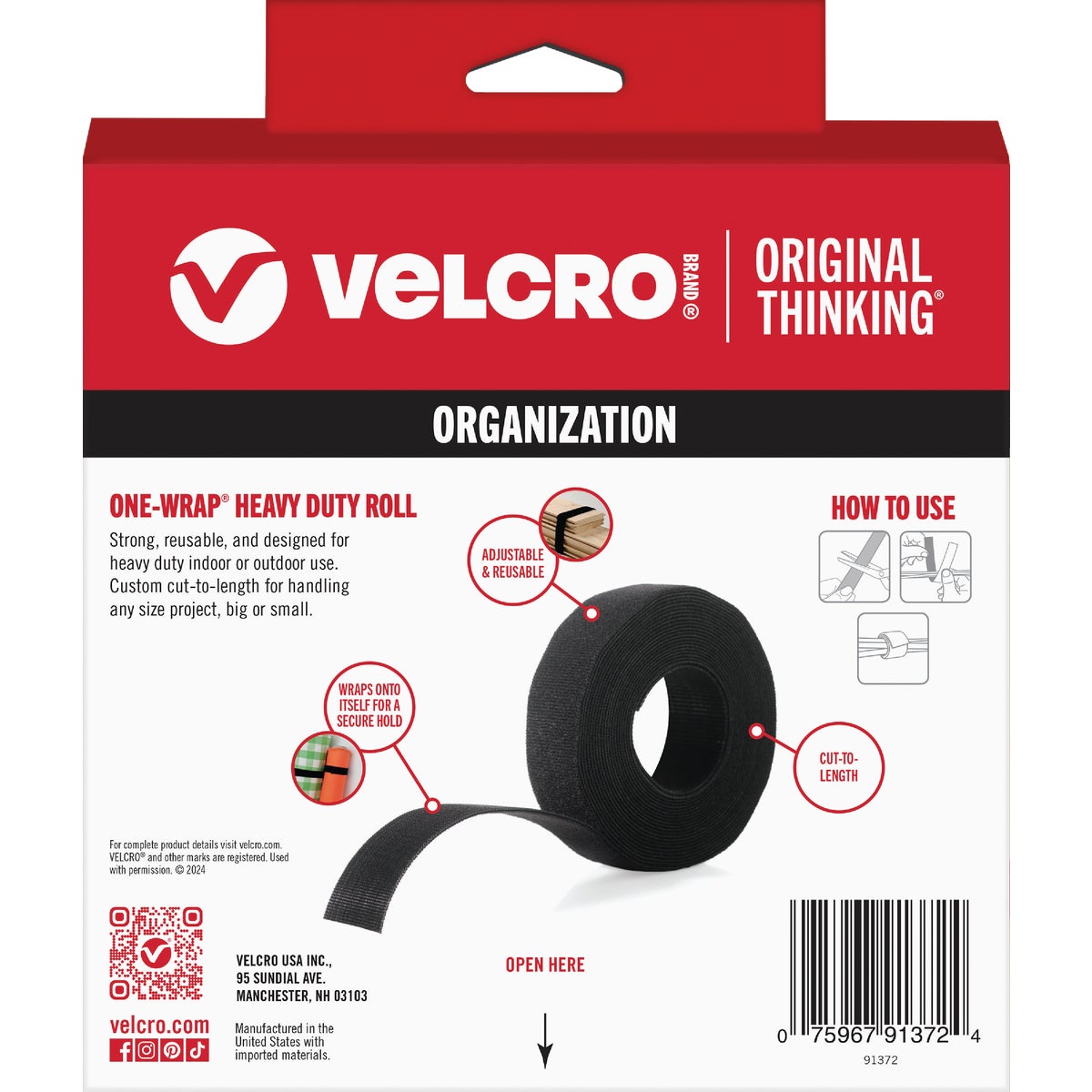 VELCRO Brand One-Wrap 1-1/2 In. x 30 Ft. Black Multi-Use Hook & Loop Roll Image 4