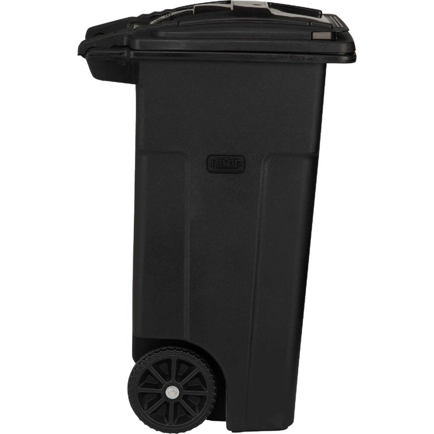 Toter 32 Gal. Black Outdoor Trash Can With Attached Lid and Wheels Image 3