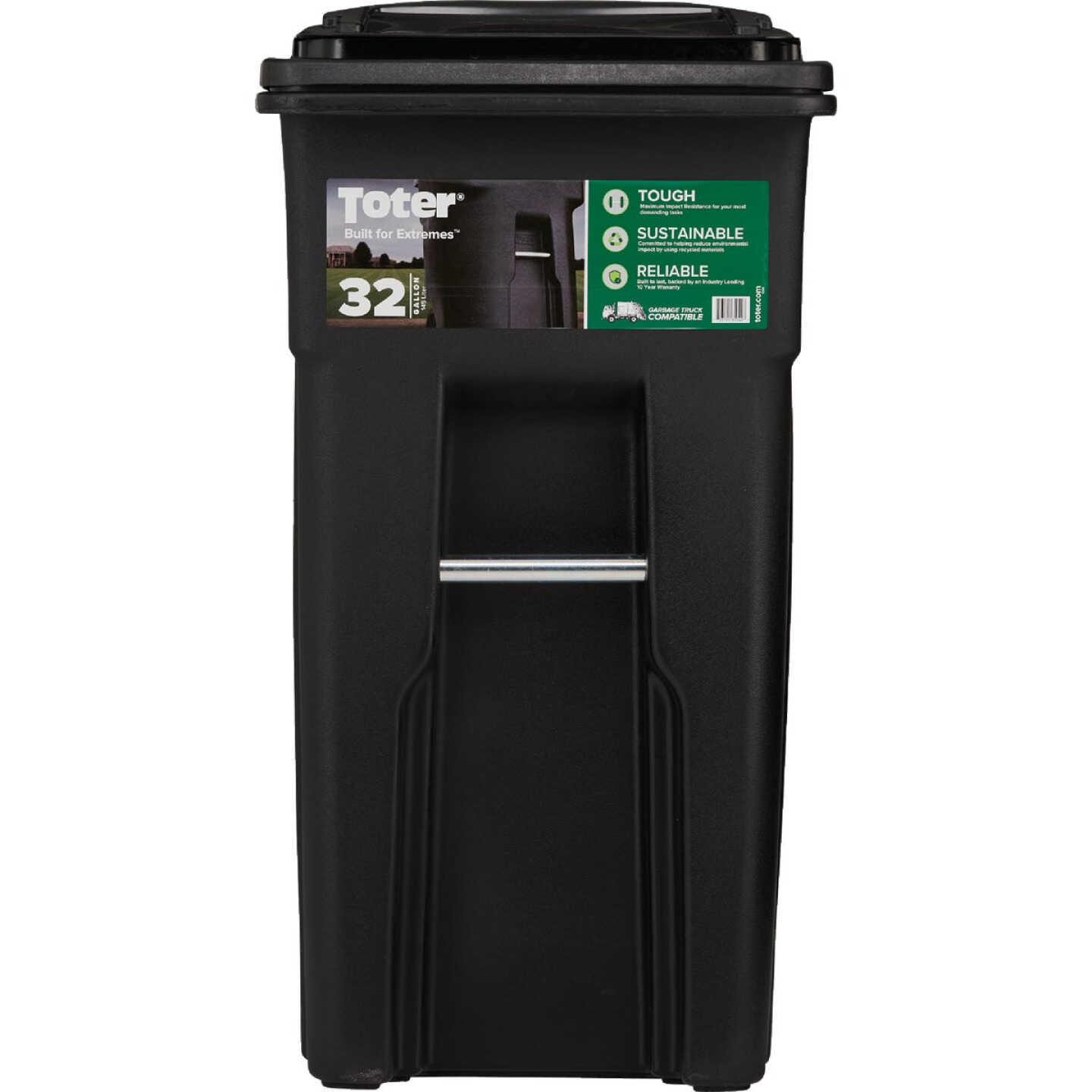 Toter 32 Gal. Black Outdoor Trash Can With Attached Lid and Wheels Image 2