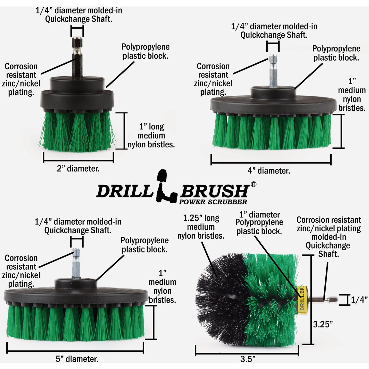 Drillbrush Kitchen Medium Green Drill Brush (4 Piece) Image 6