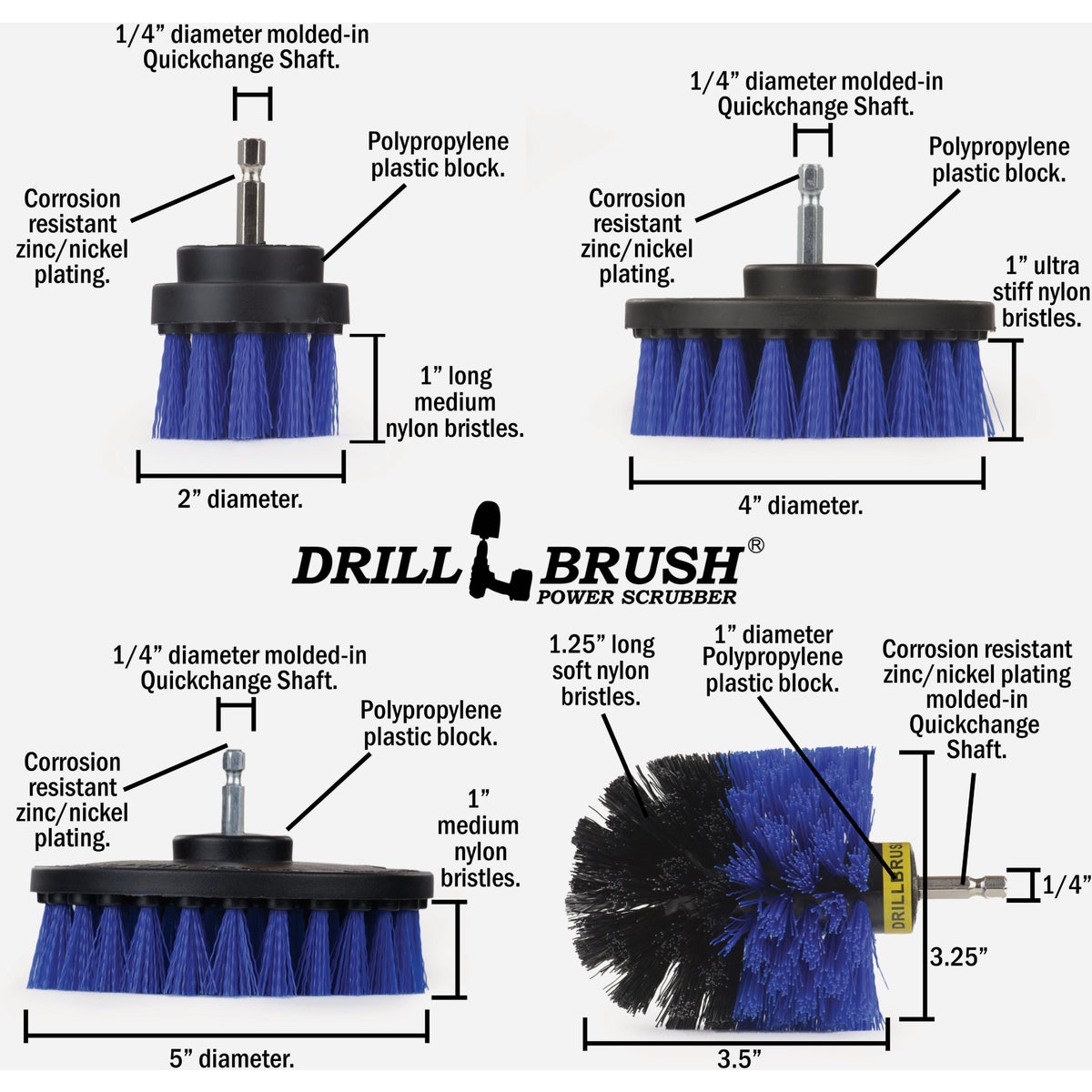 Drillbrush Pool & Marine Medium Blue Drill Brush (4 Piece) Image 6