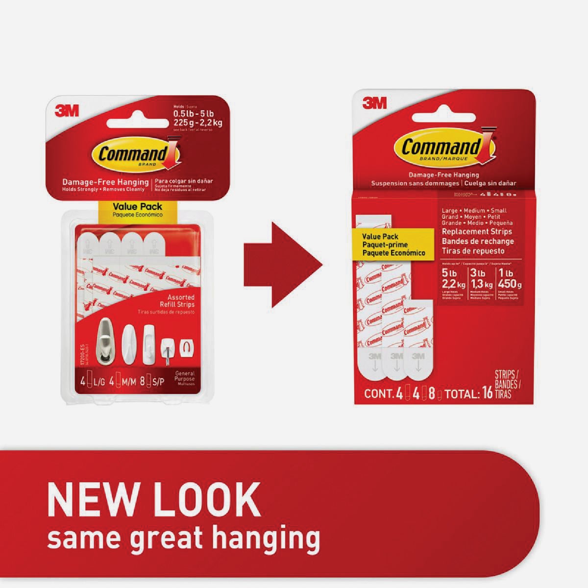 Command Assorted Adhesive Strips, White, 8 Small, 4 Medium, 4 Large Strips Image 5