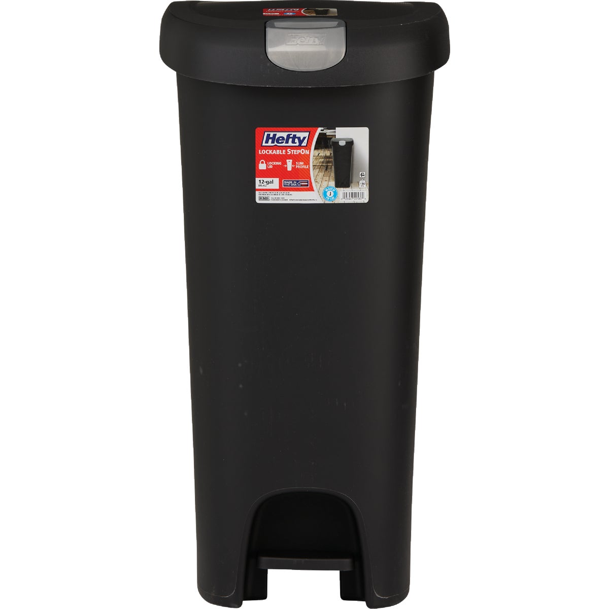 Hefty 12 Gal. Black Lid Lock Step-On Wastebasket Image 2