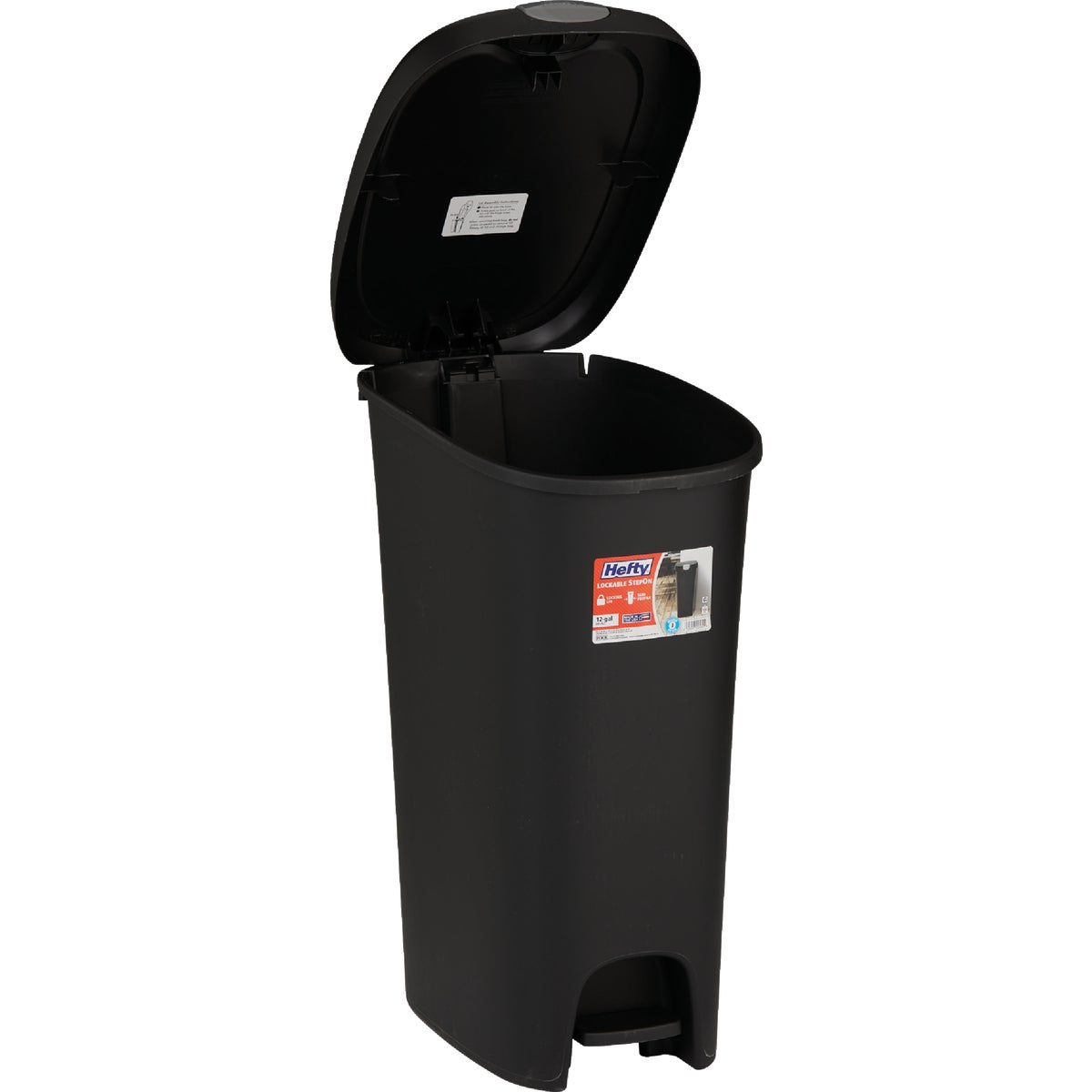 Hefty 12 Gal. Black Lid Lock Step-On Wastebasket Image 3