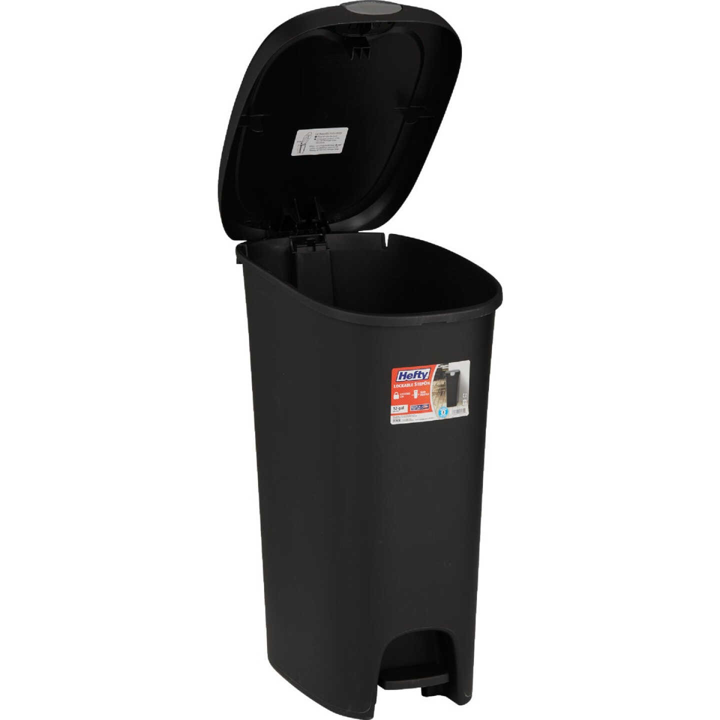 Hefty 12 Gal. Black Lid Lock Step-On Wastebasket Image 3