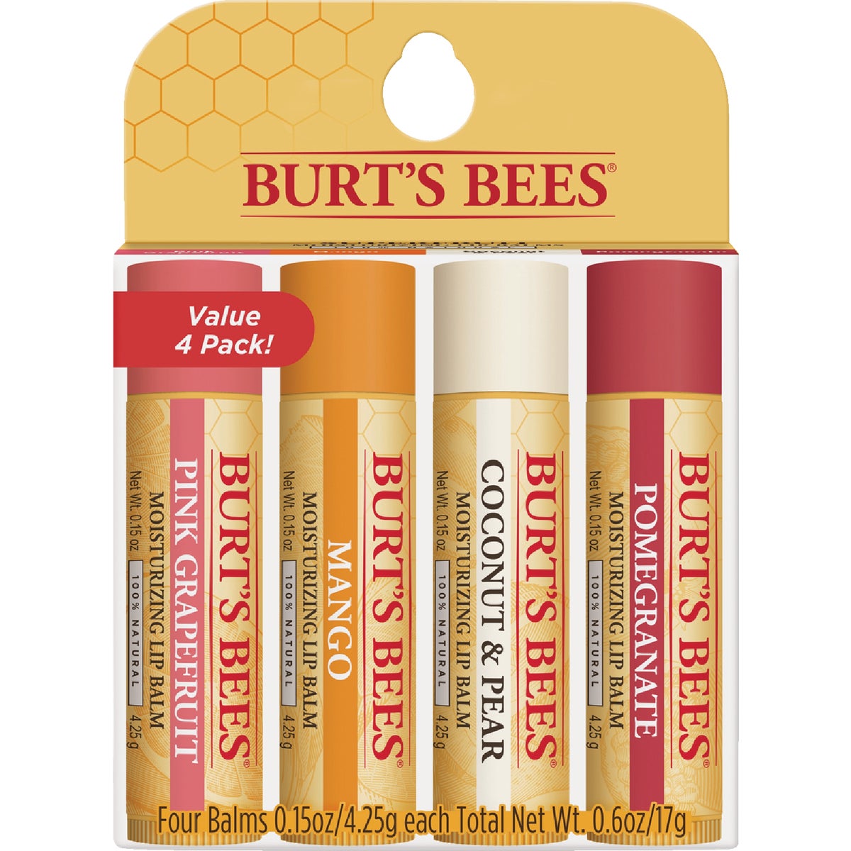 Burt's Bees Super Fruit Pink Grapefruit, Mango, Coconut & Pear and Pomegranate Lip Balm (4-Pack) Image 7