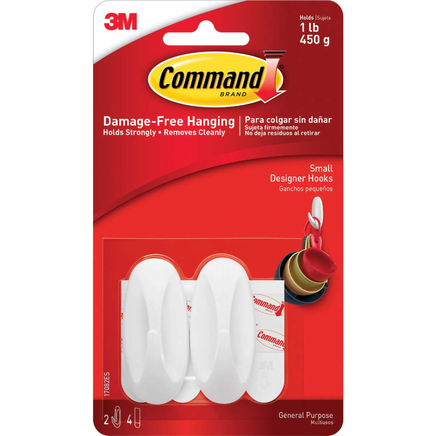 Command Small Designer Hook, White, 2 Hooks, 4 Strips Image 2