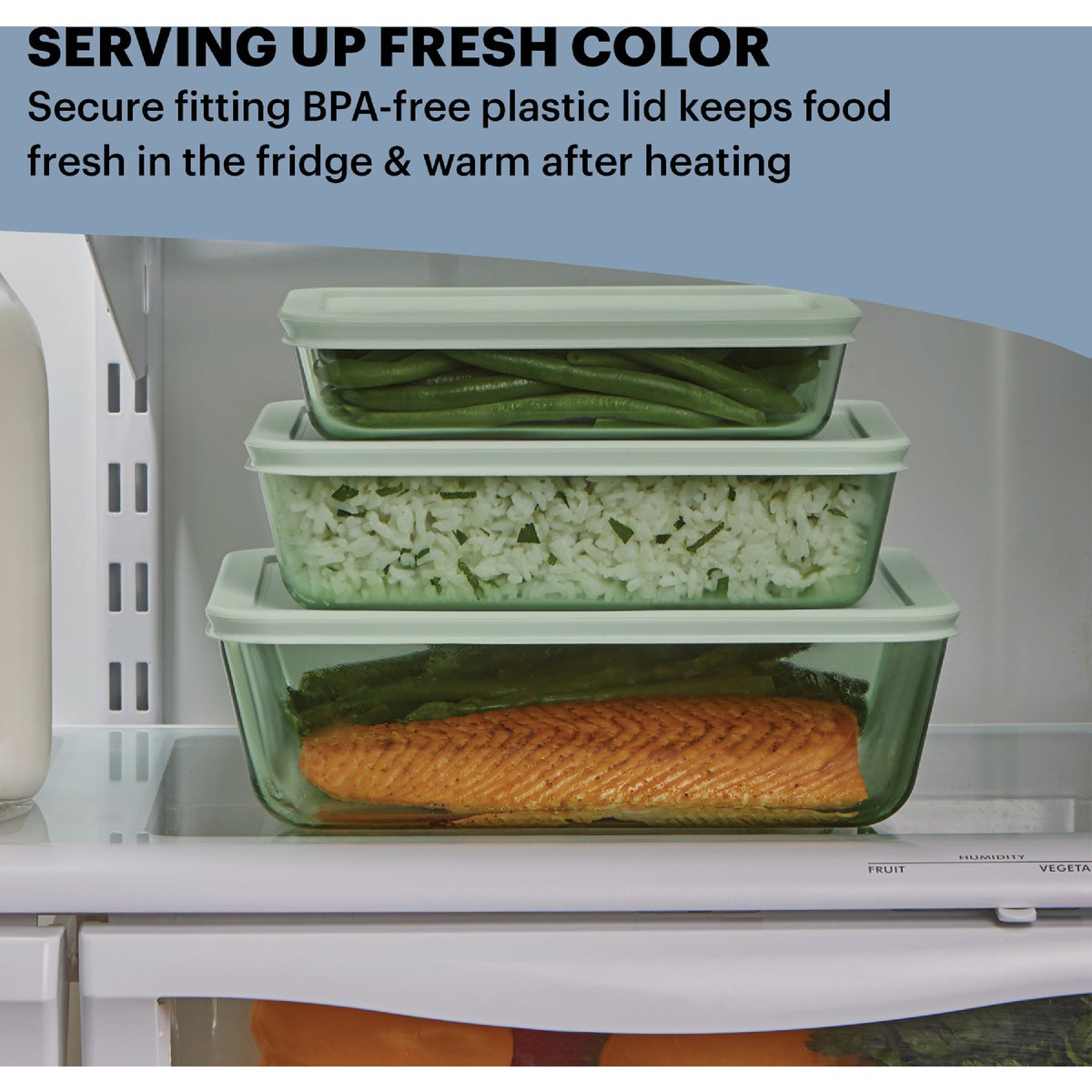 Pyrex Simply Store Tinted Green Rectangle Storage Set with Plastic Lids (6-Piece) Image 4