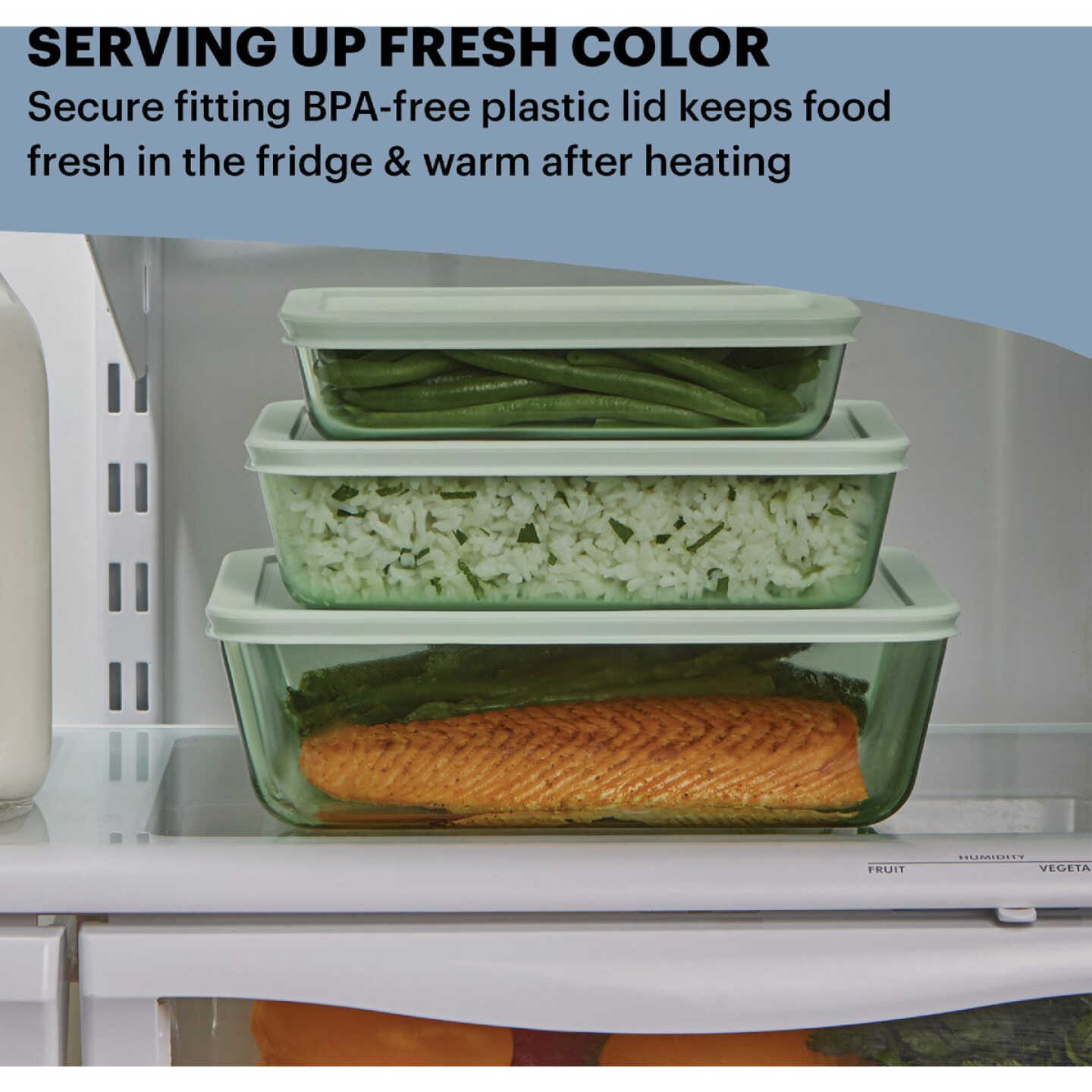 Pyrex Simply Store Tinted Green Rectangle Storage Set with Plastic Lids (6-Piece) Image 4