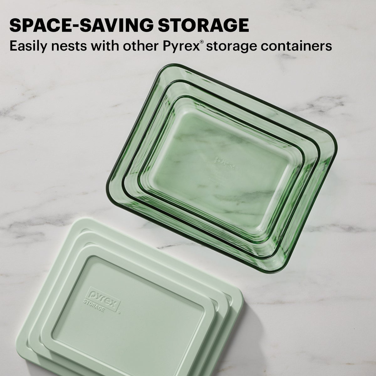 Pyrex Simply Store Tinted Green Rectangle Storage Set with Plastic Lids (6-Piece) Image 3
