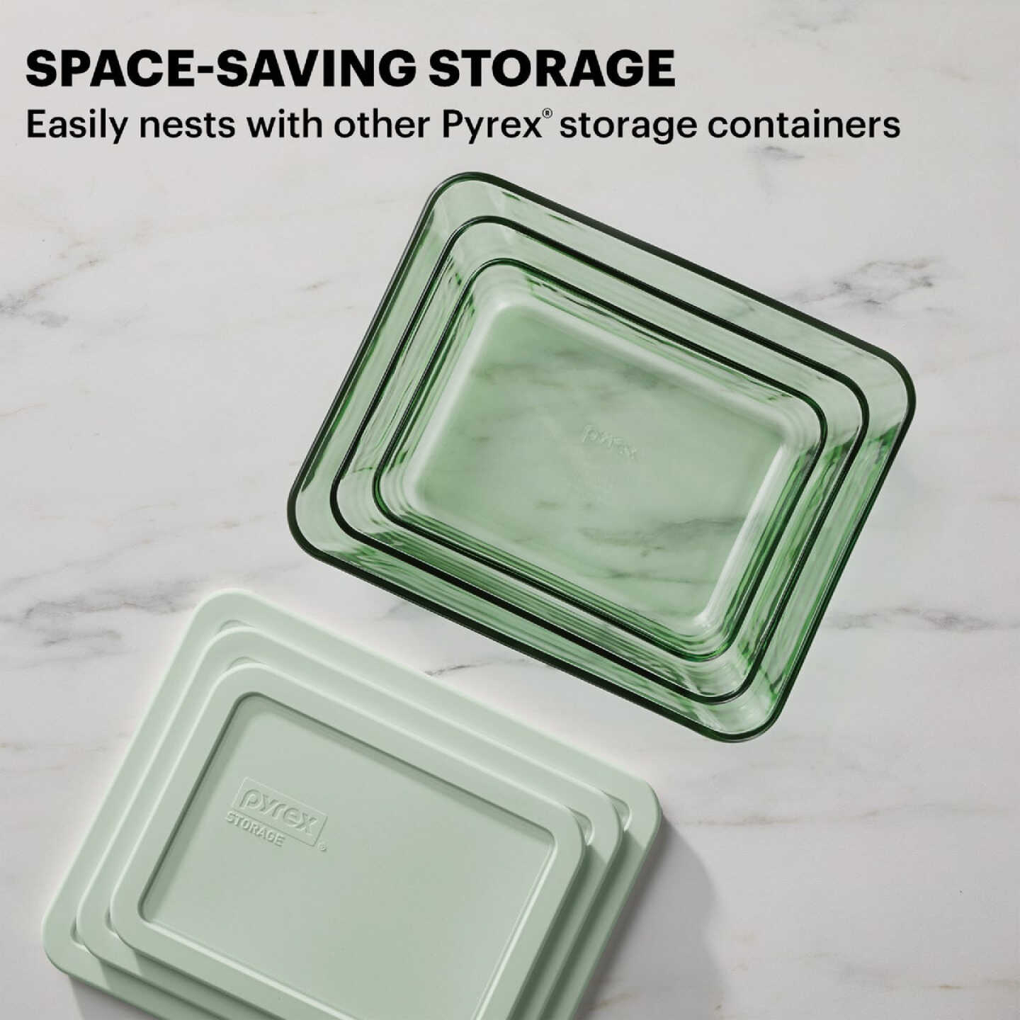 Pyrex Simply Store Tinted Green Rectangle Storage Set with Plastic Lids (6-Piece) Image 3