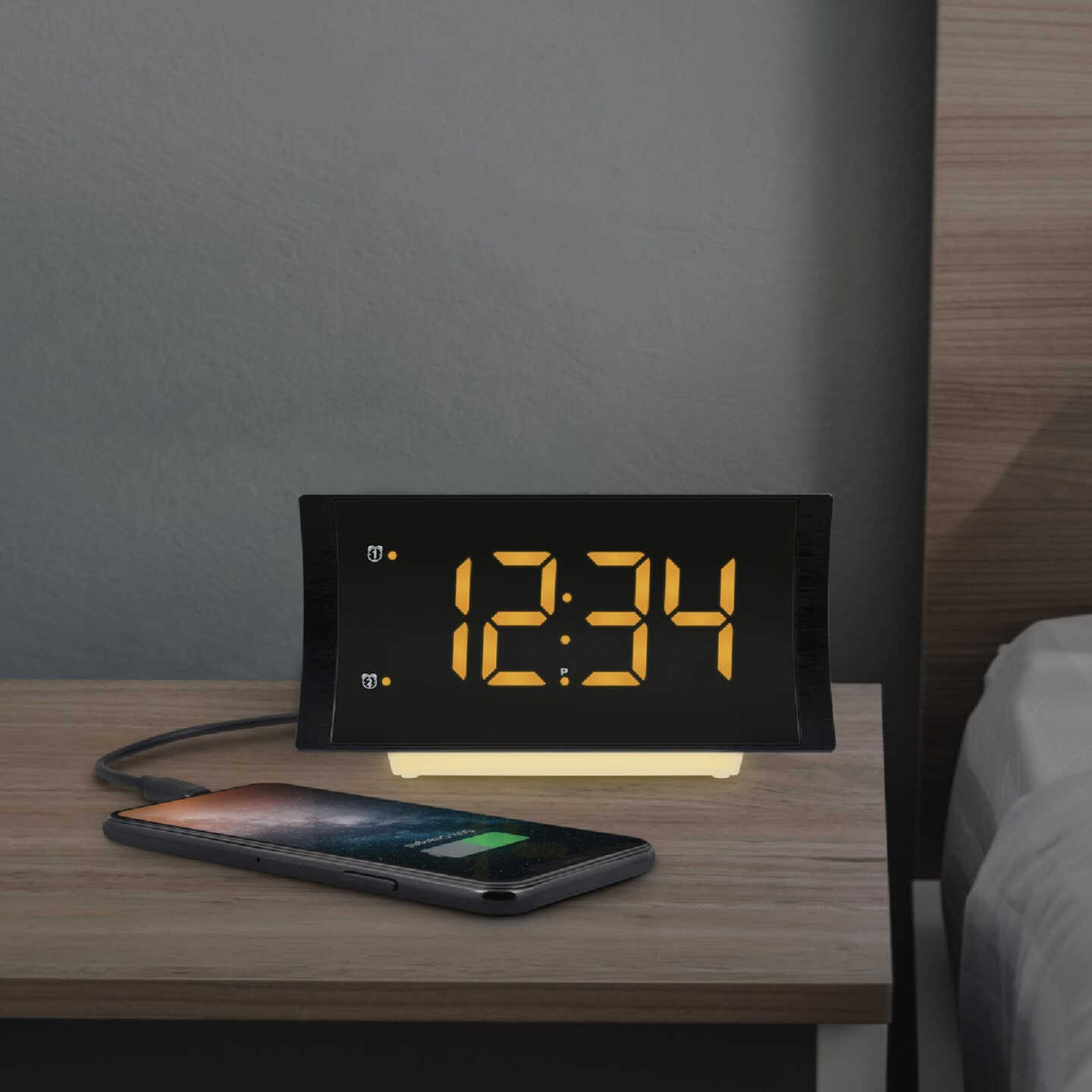 La Crosse Technology Curved LED Alarm Clock with Radio & USB Charging Port Image 2