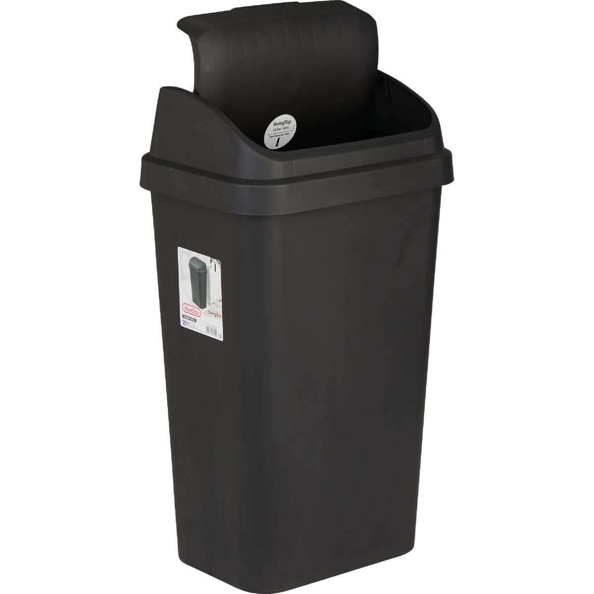 Sterilite 13 Gal. Black Swing Top Wastebasket Image 3