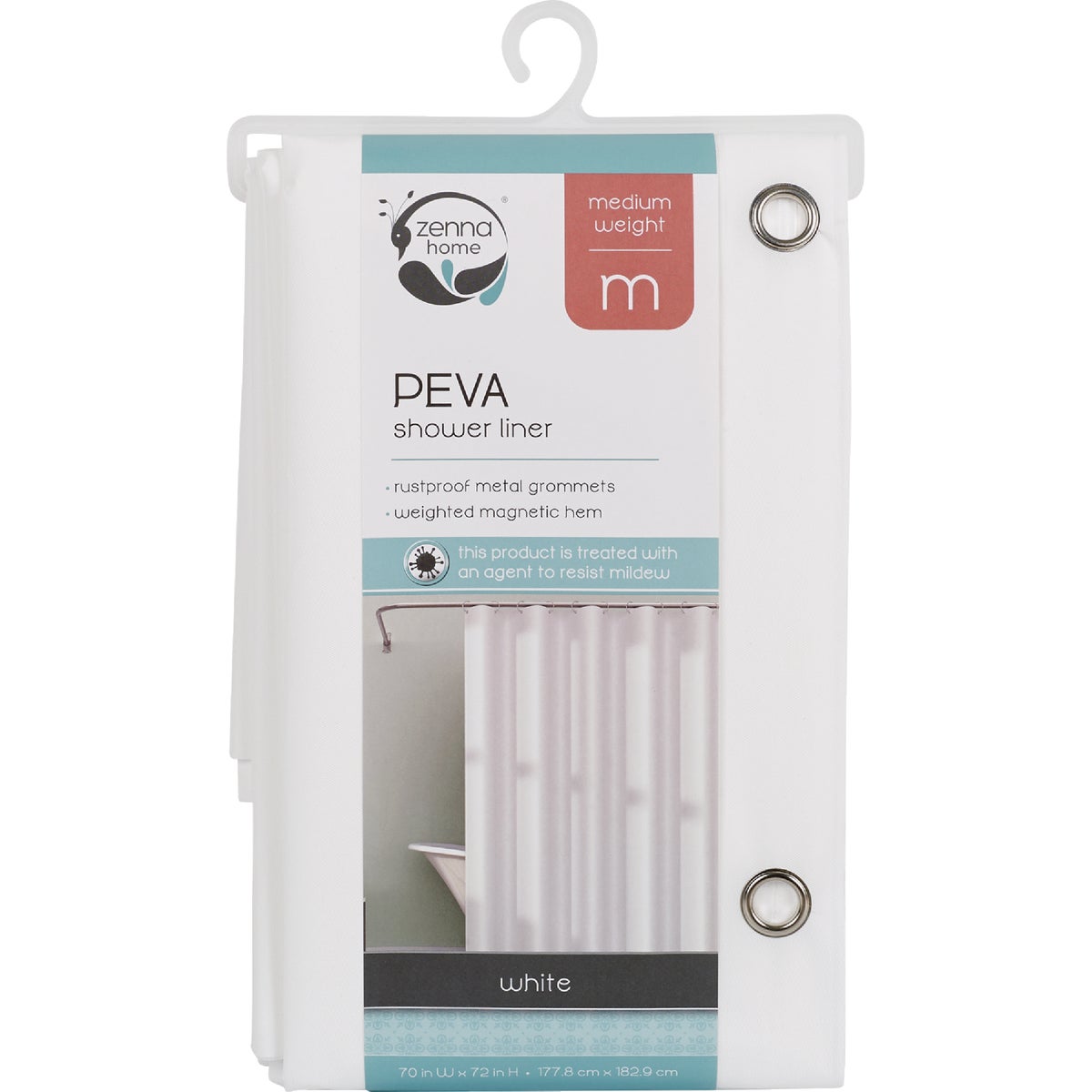 Zenith Zenna Home 70 In. x 72 In. White Medium Weight PEVA Shower Curtain Liner Image 1