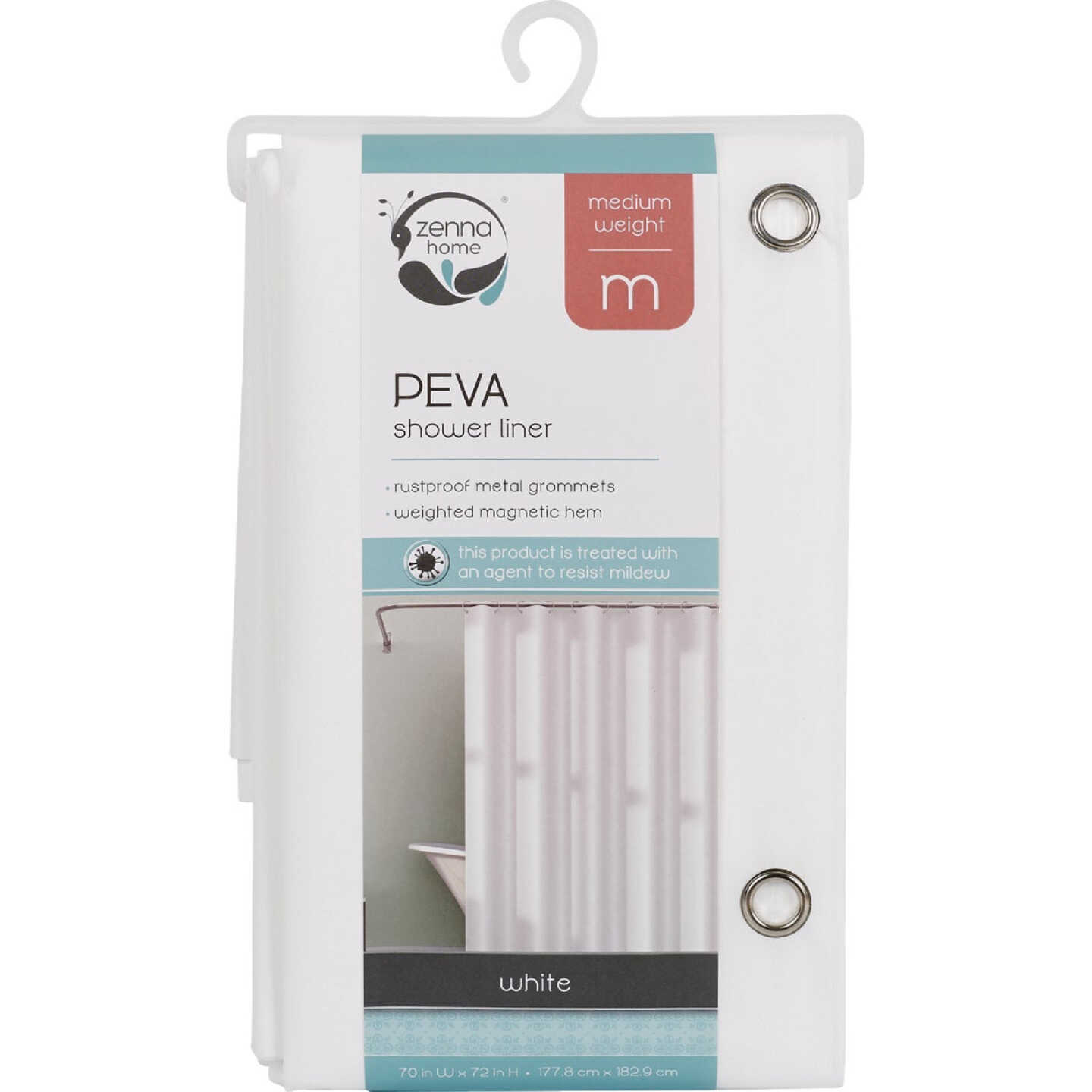 Zenith Zenna Home 70 In. x 72 In. White Medium Weight PEVA Shower Curtain Liner Image 1