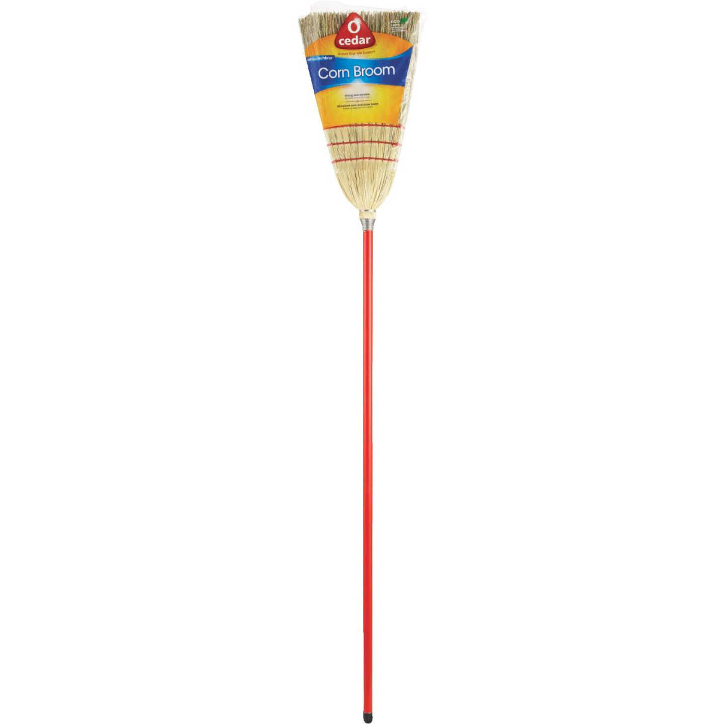 O-Cedar 42 In. Lightweight Natural Corn Broom Red Painted Handle Image 1