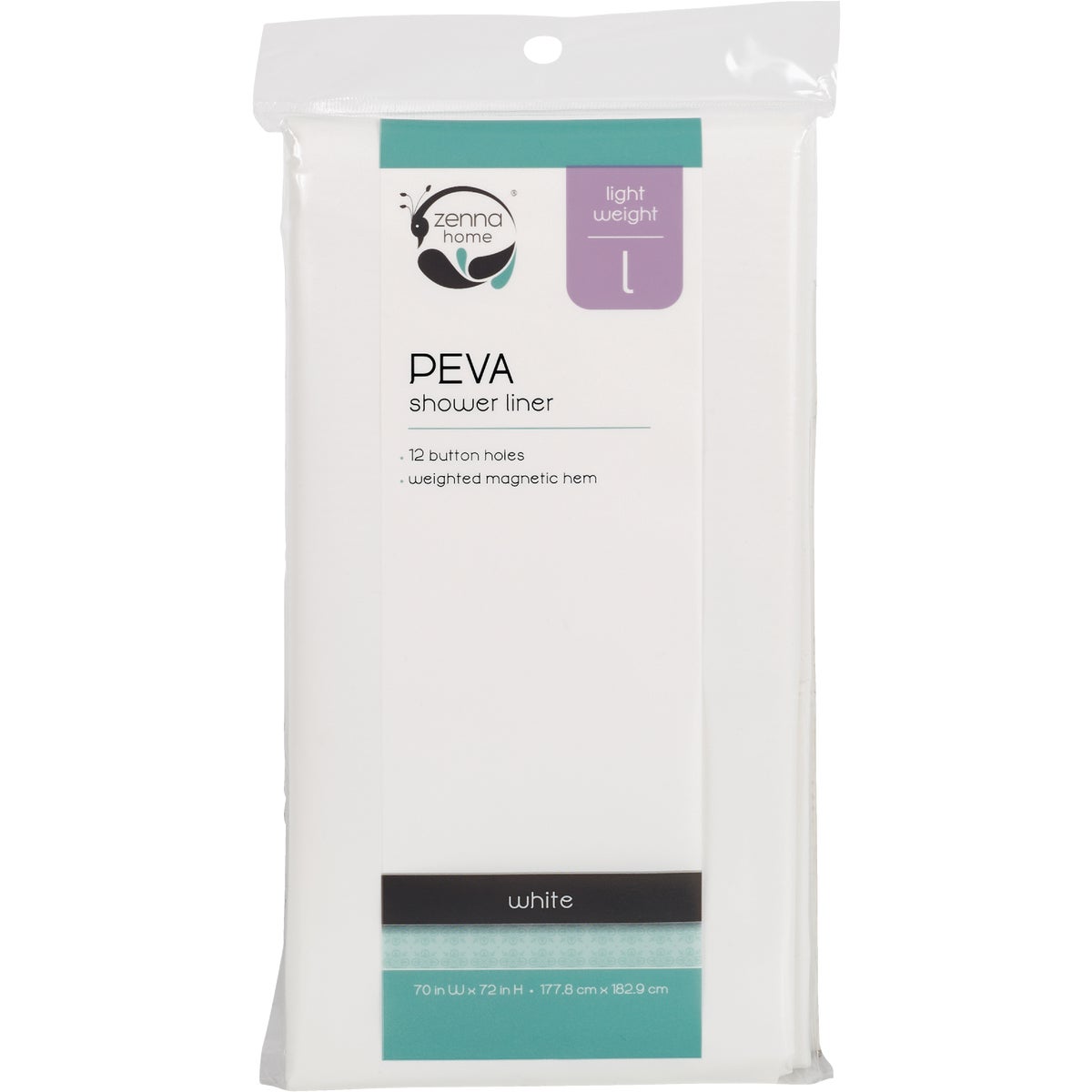 Zenith Zenna Home 70 In. x 72 In. White Lightweight PEVA Shower Curtain Liner Image 1