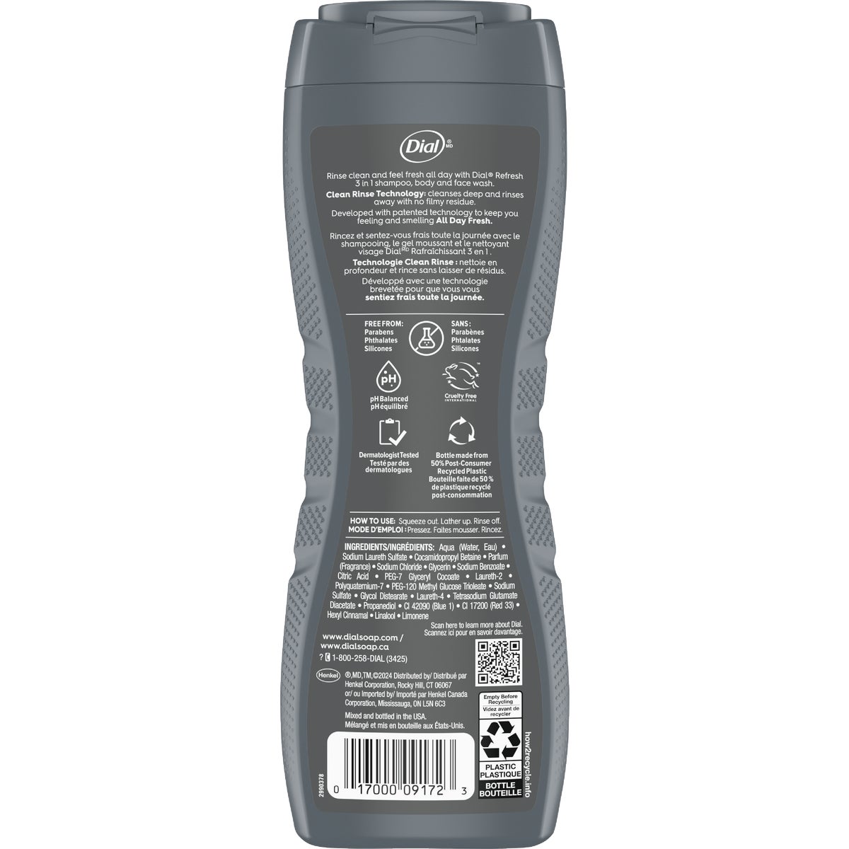 Dial Men 16 Oz. Refresh 3-In-1 Body, Hair & Face Wash, Blue Sage Image 5