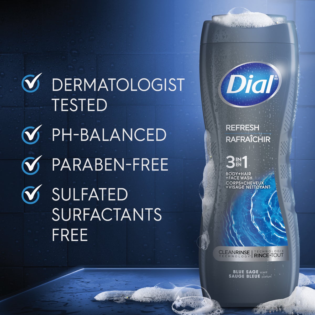 Dial Men 16 Oz. Refresh 3-In-1 Body, Hair & Face Wash, Blue Sage Image 4